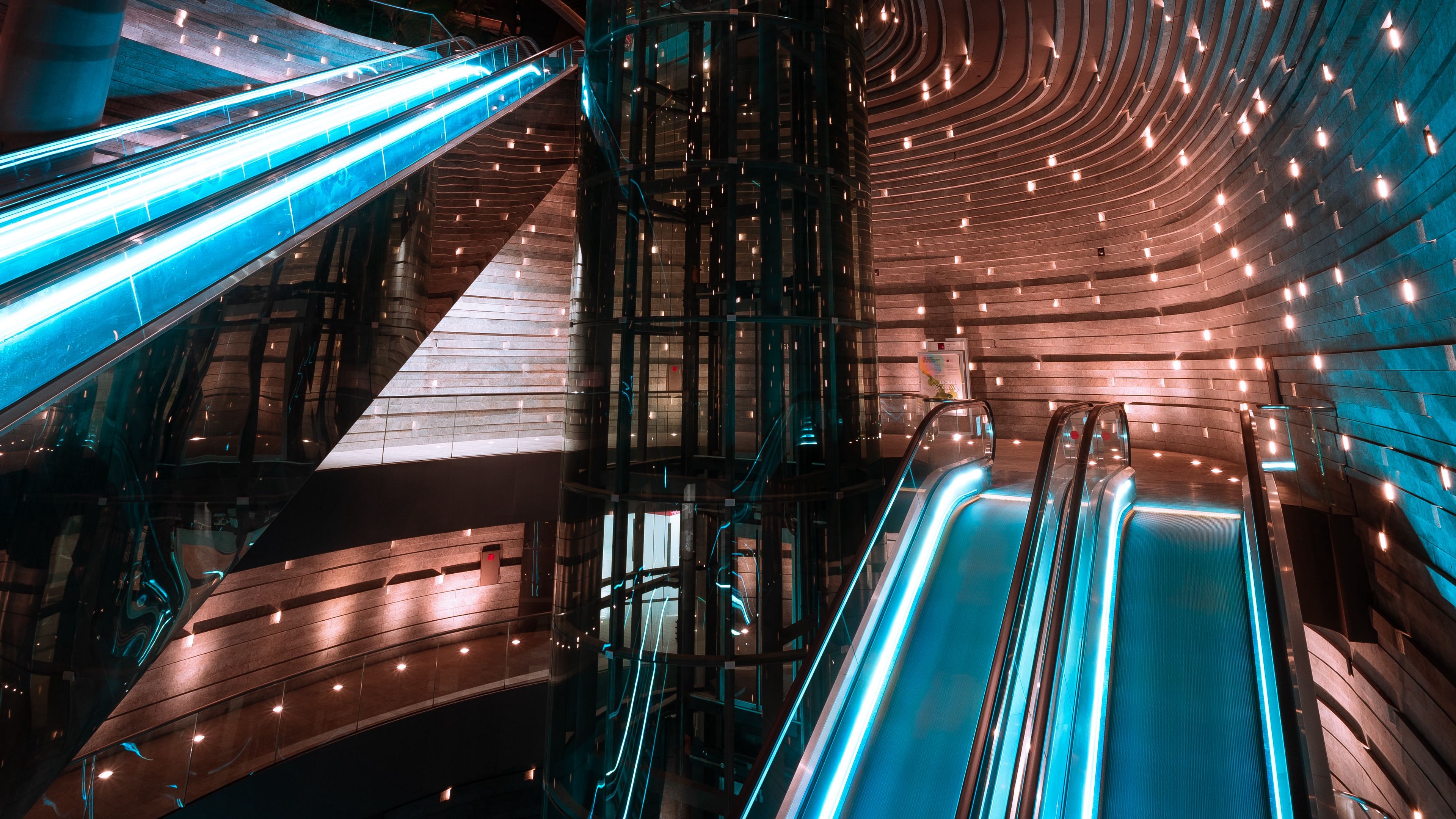 building, interior, architecture, backlight, elevator, 4k, HD Wallpaper