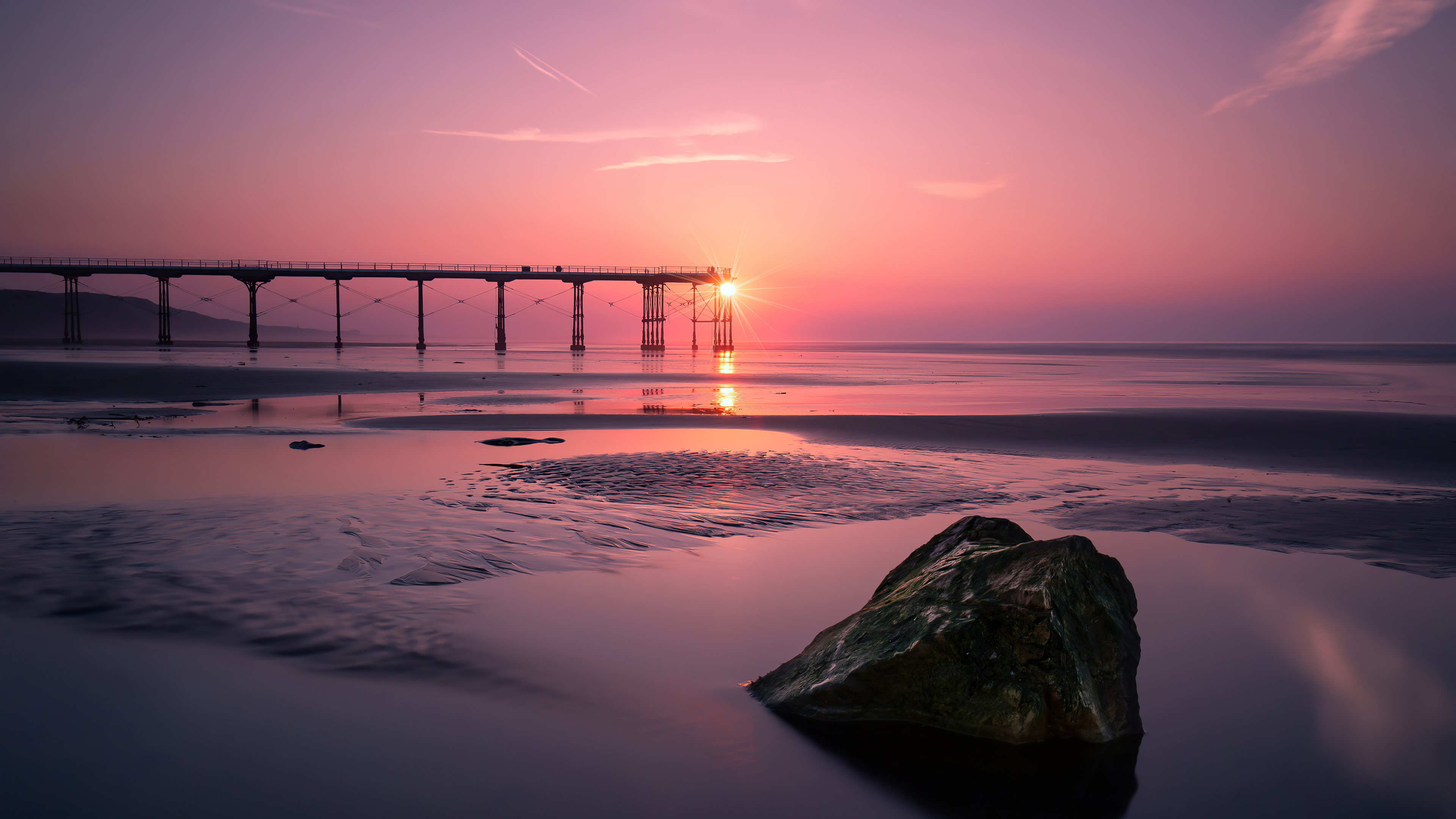 beach, sunset, nature, hd, 4k, pier, HD Wallpaper