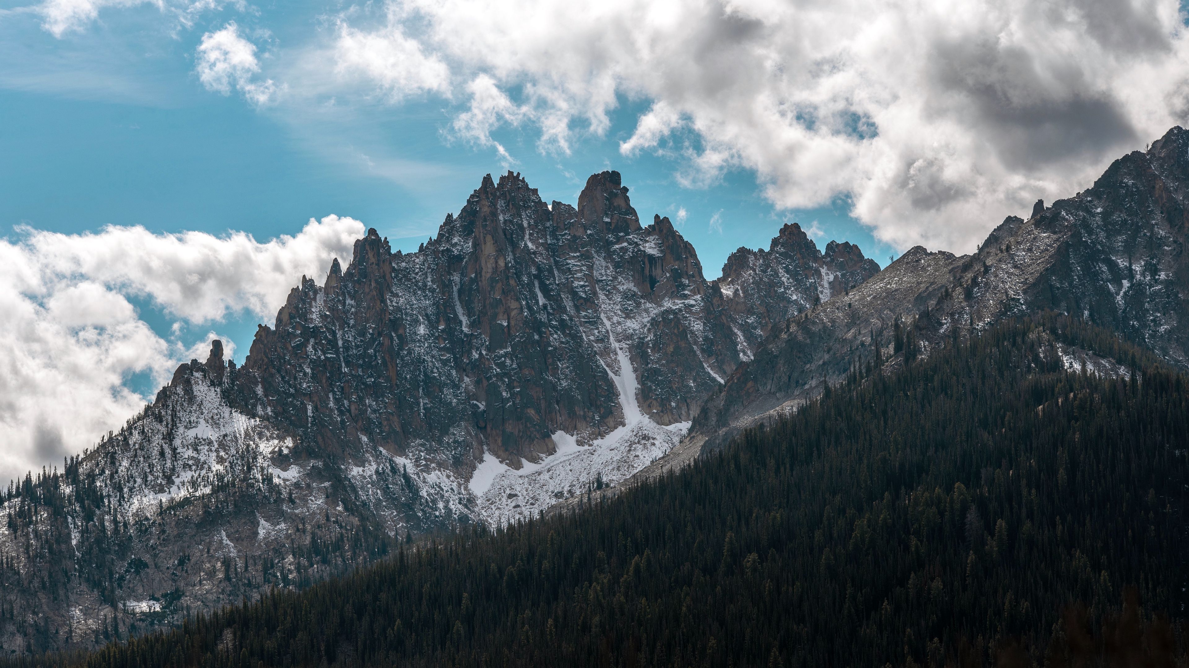 mountains, forest, clouds, nature, landscape, 4k, HD Wallpaper