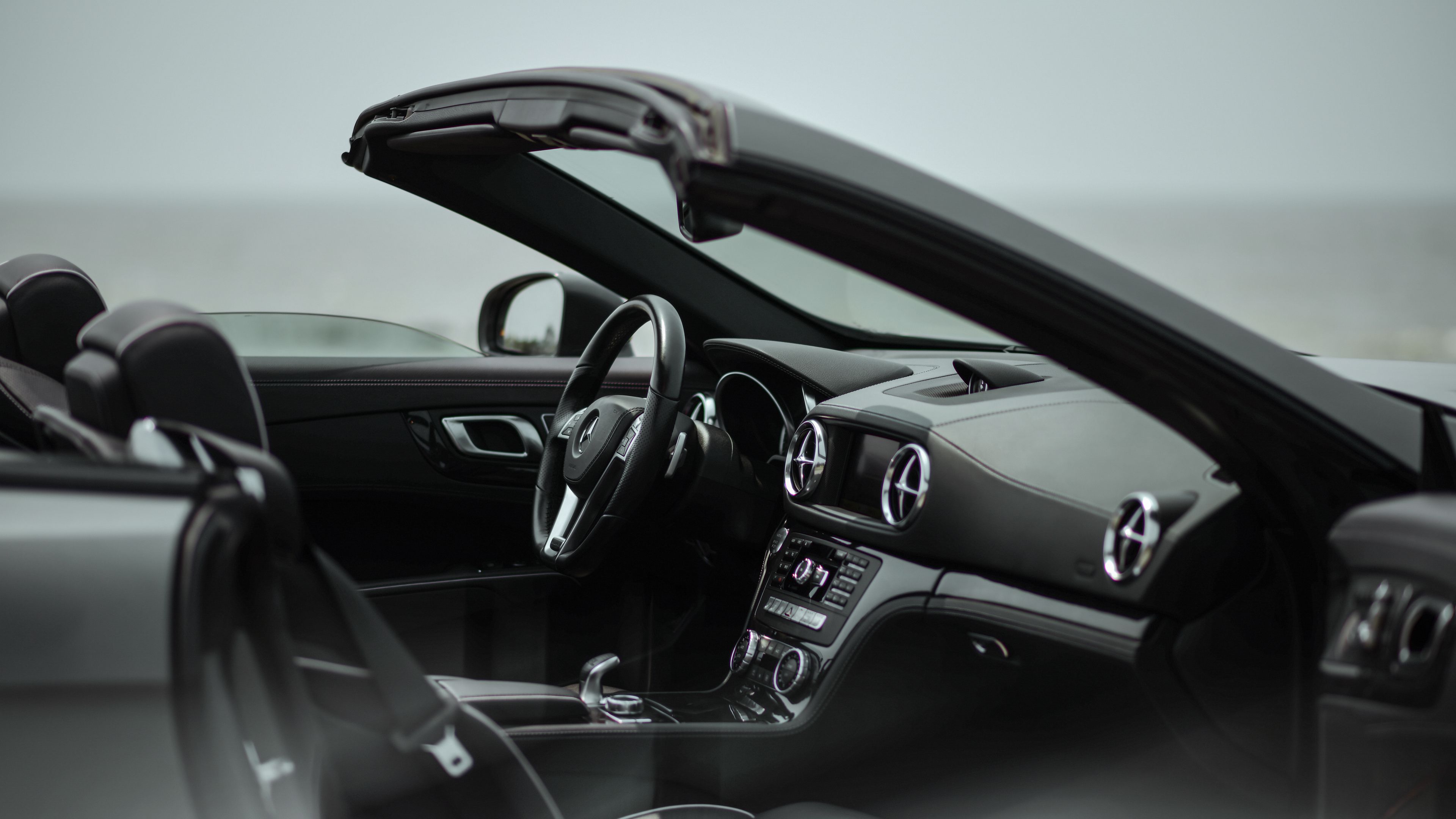 mercedes-benz sl 350 amg, mercedes-benz, car, convertible, black, interior, 4k, HD Wallpaper