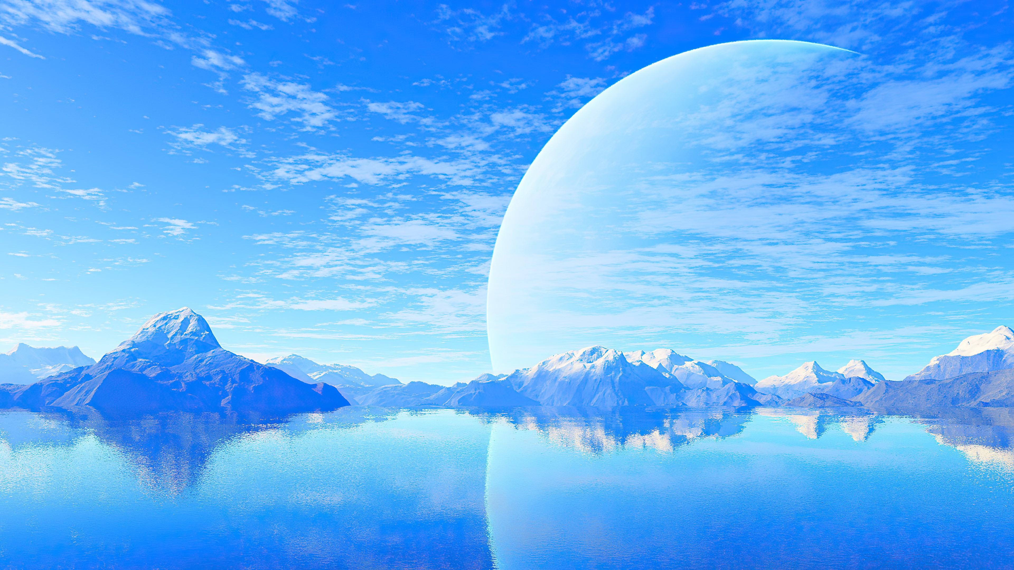 sea, clouds, mountains, moon, minimalism, minimalist, artist, artwork, digital art, hd, 4k, HD Wallpaper