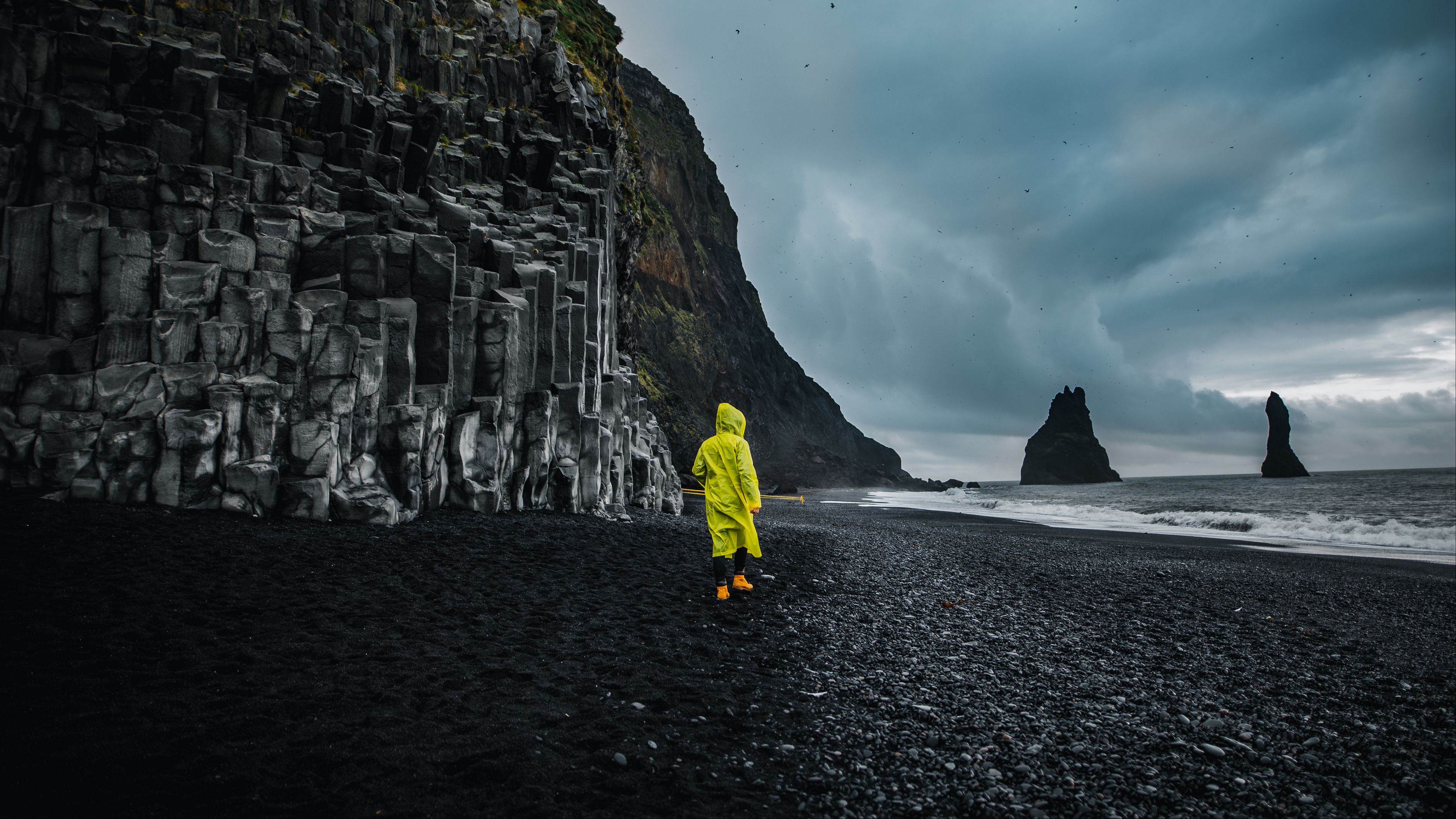 beach, man, sea, rocks, coast, 4k, HD Wallpaper