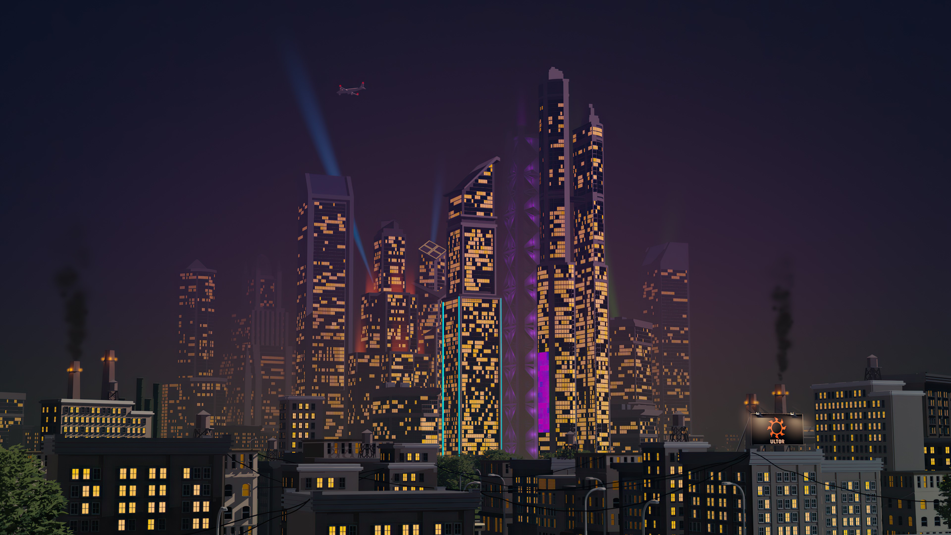 city, buildings, retrowave, artist, artwork, digital art, hd, 4k, HD Wallpaper