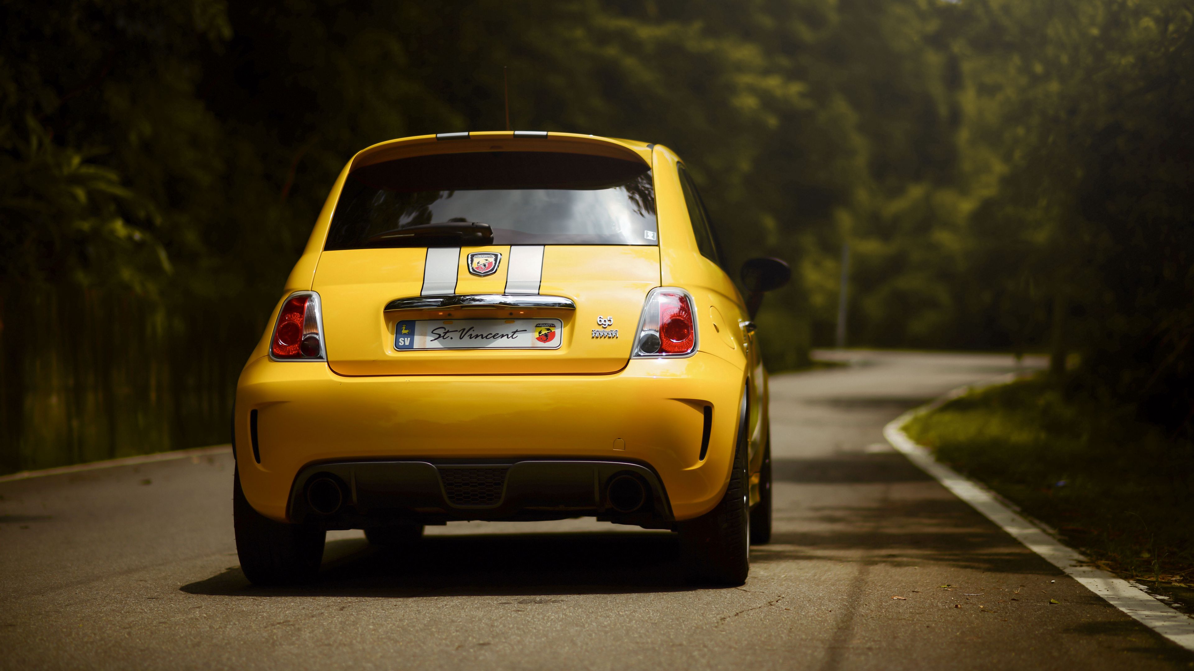 ferrari 695, ferrari, car, yellow, rear view, road, 4k, HD Wallpaper