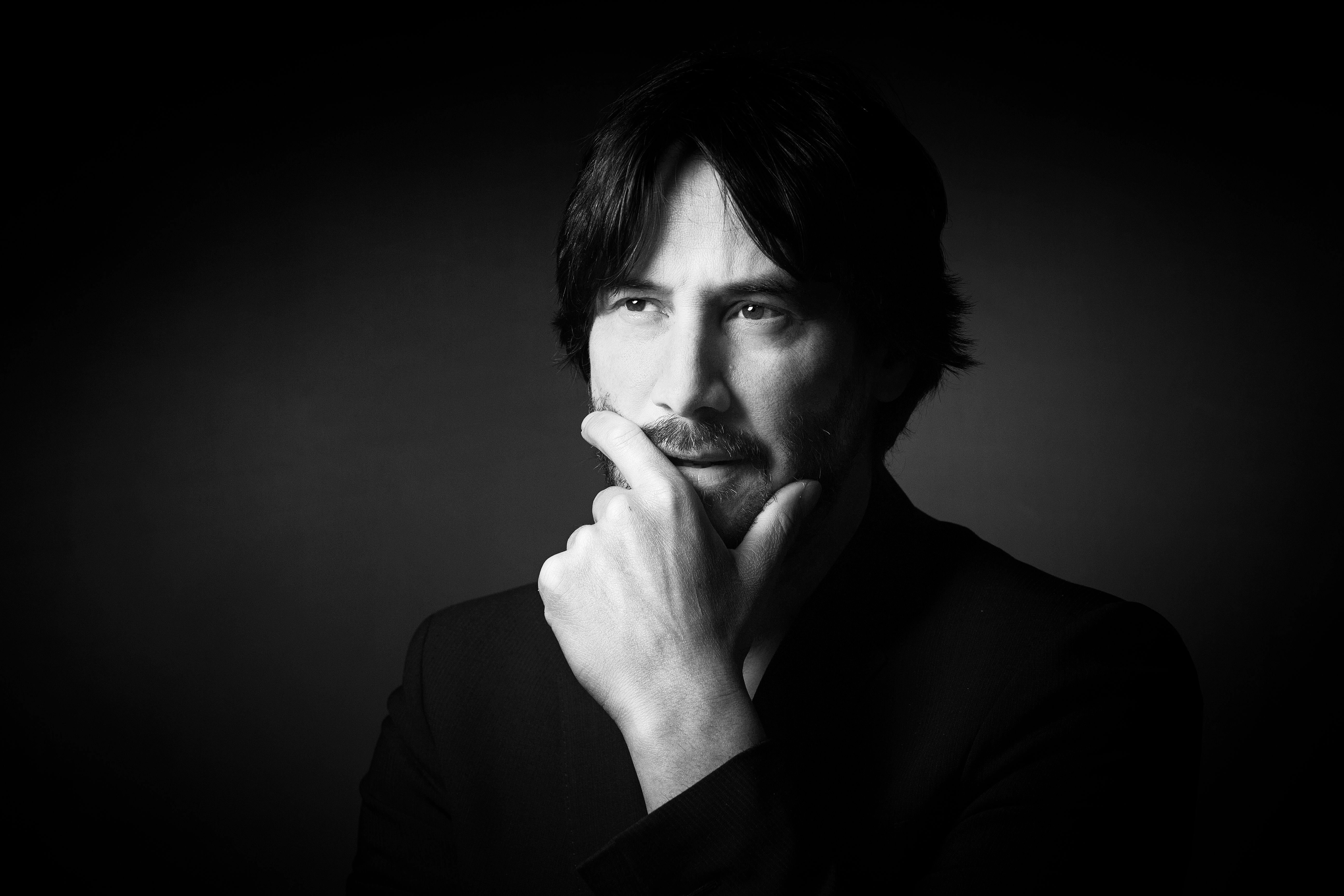 keanu reeves, male celebrities, hd, 4k, monochrome, black and white, HD Wallpaper