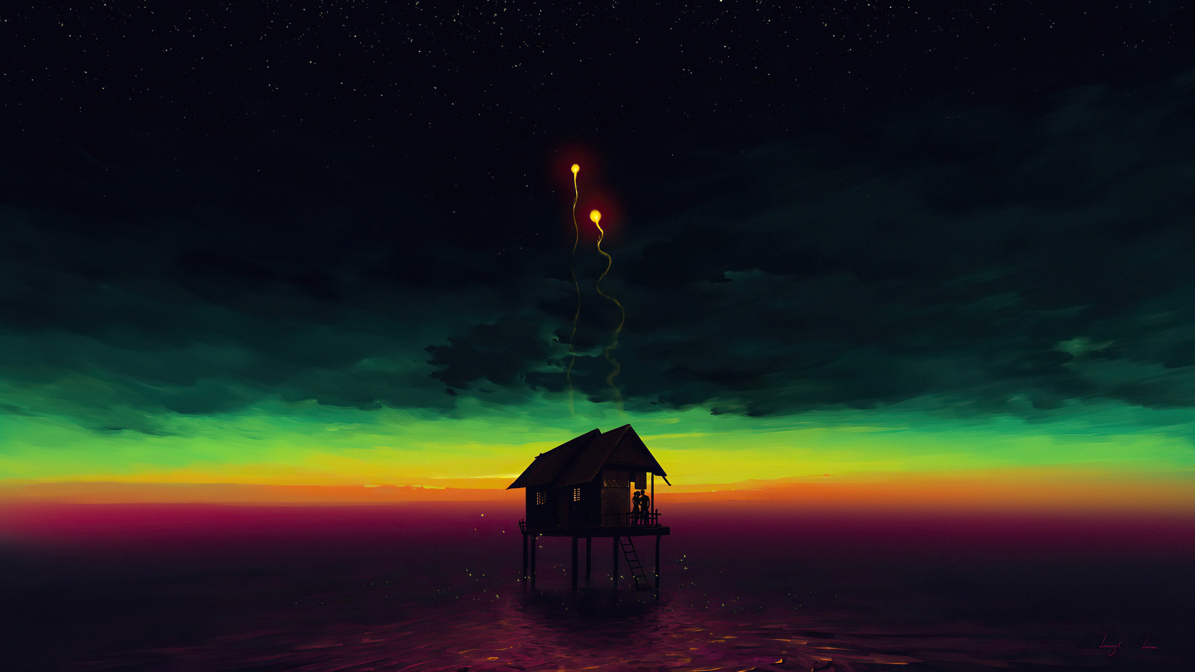 artist, artwork, digital art, hd, 4k, deviantart, love, couple, hut, house, HD Wallpaper