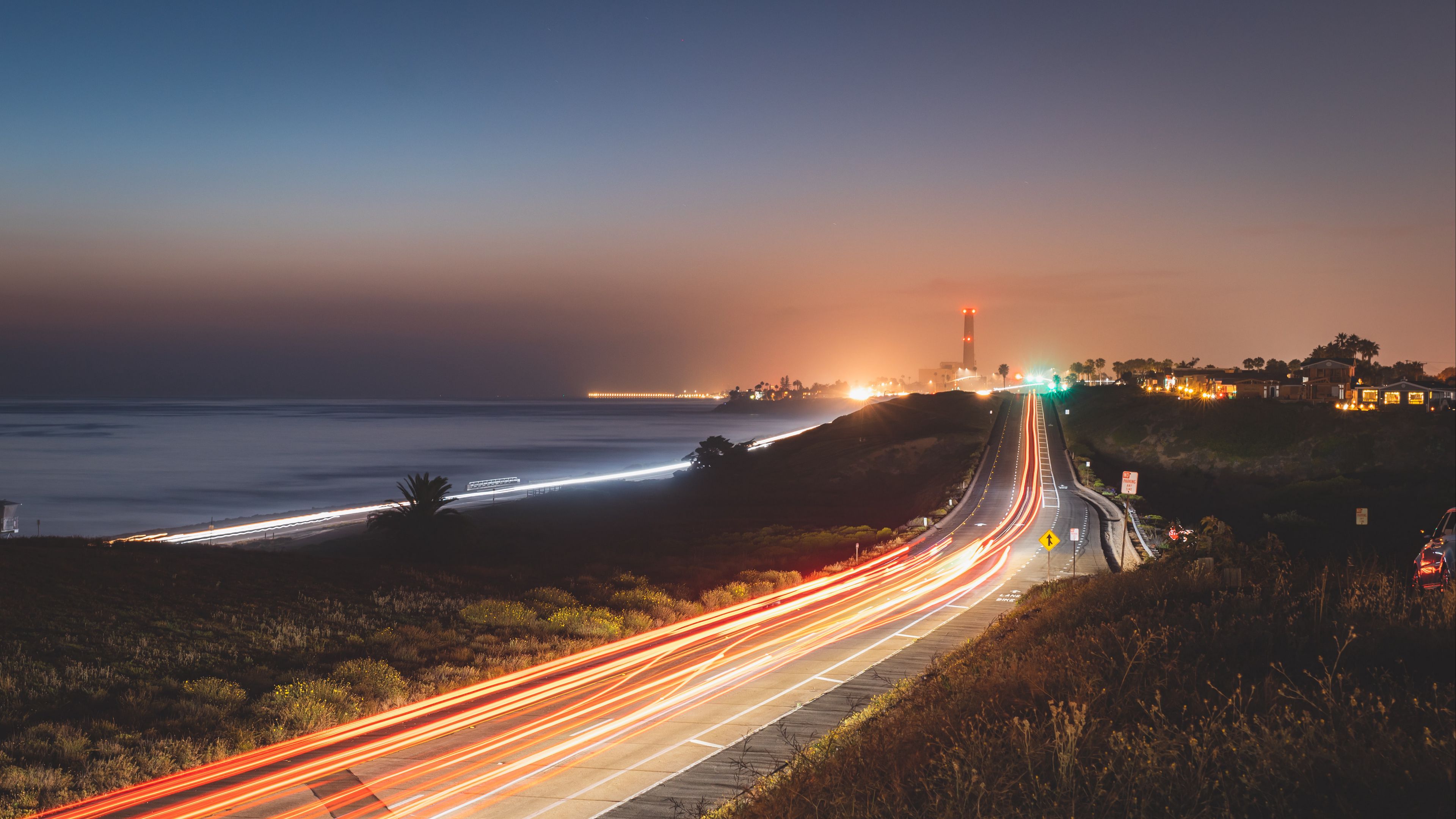 road, long exposure, night city, night, 4k, HD Wallpaper
