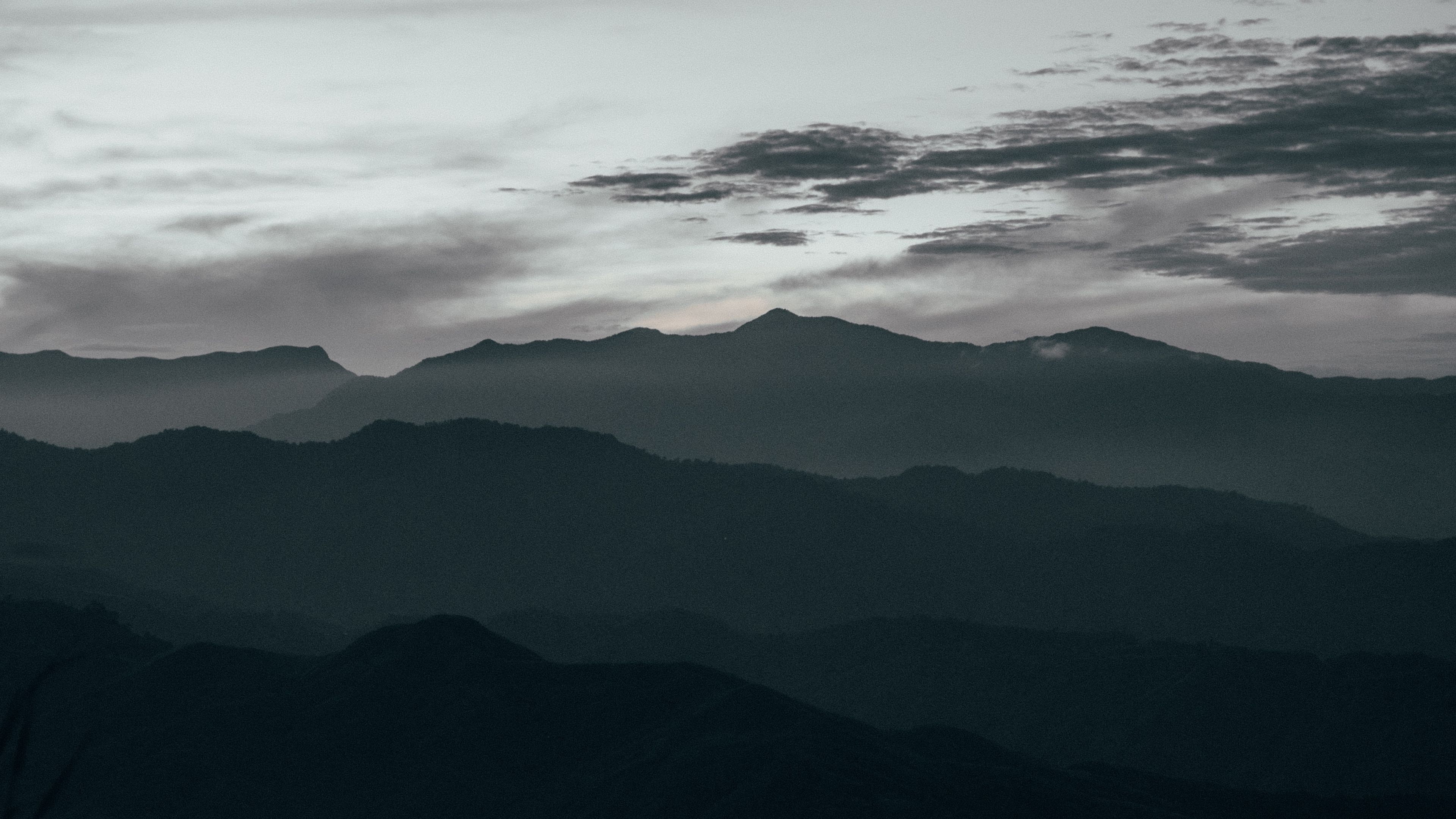 mountains, fog, dusk, dark, landscape, 4k, HD Wallpaper