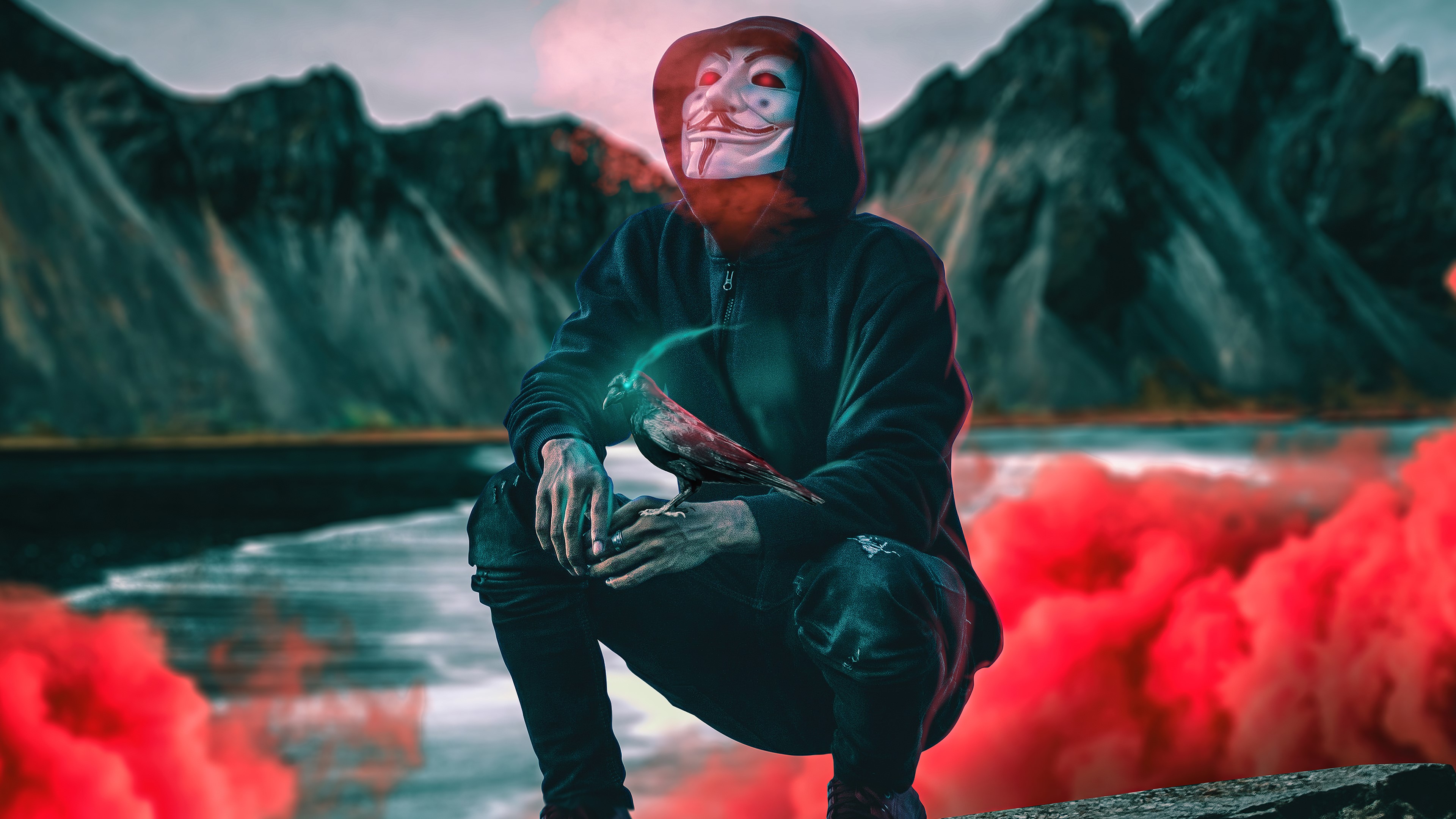anonymus, mask, raven, artist, artwork, digital art, hd, 4k, HD Wallpaper