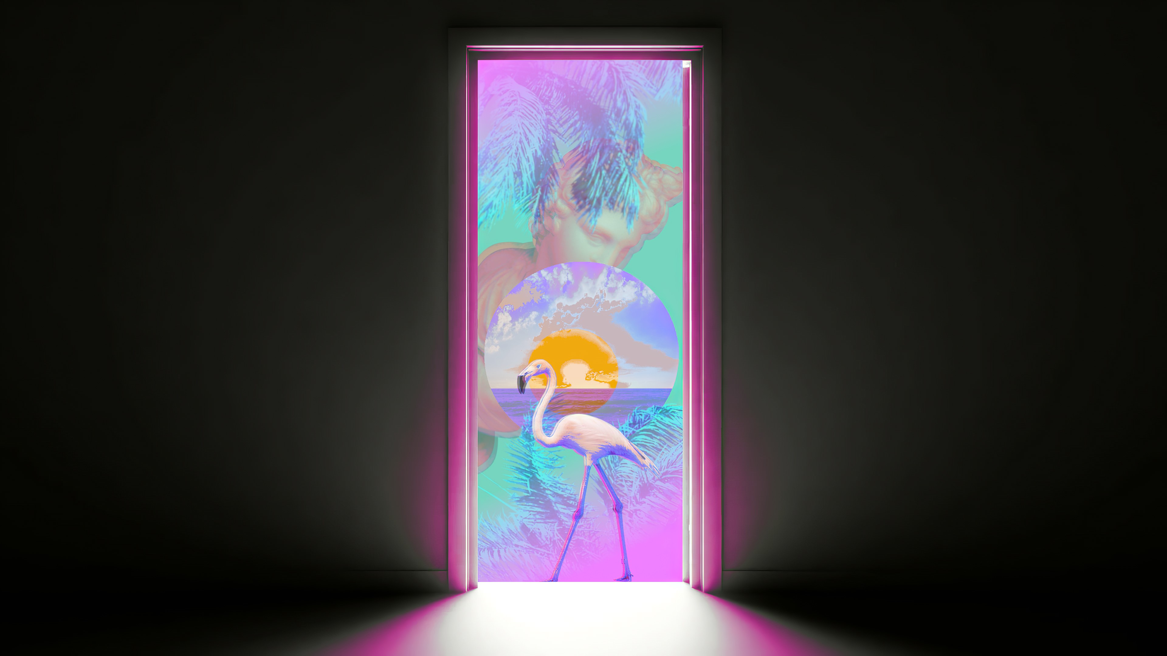 flamingos, vaporwave, artist, artwork, digital art, hd, 4k, HD Wallpaper