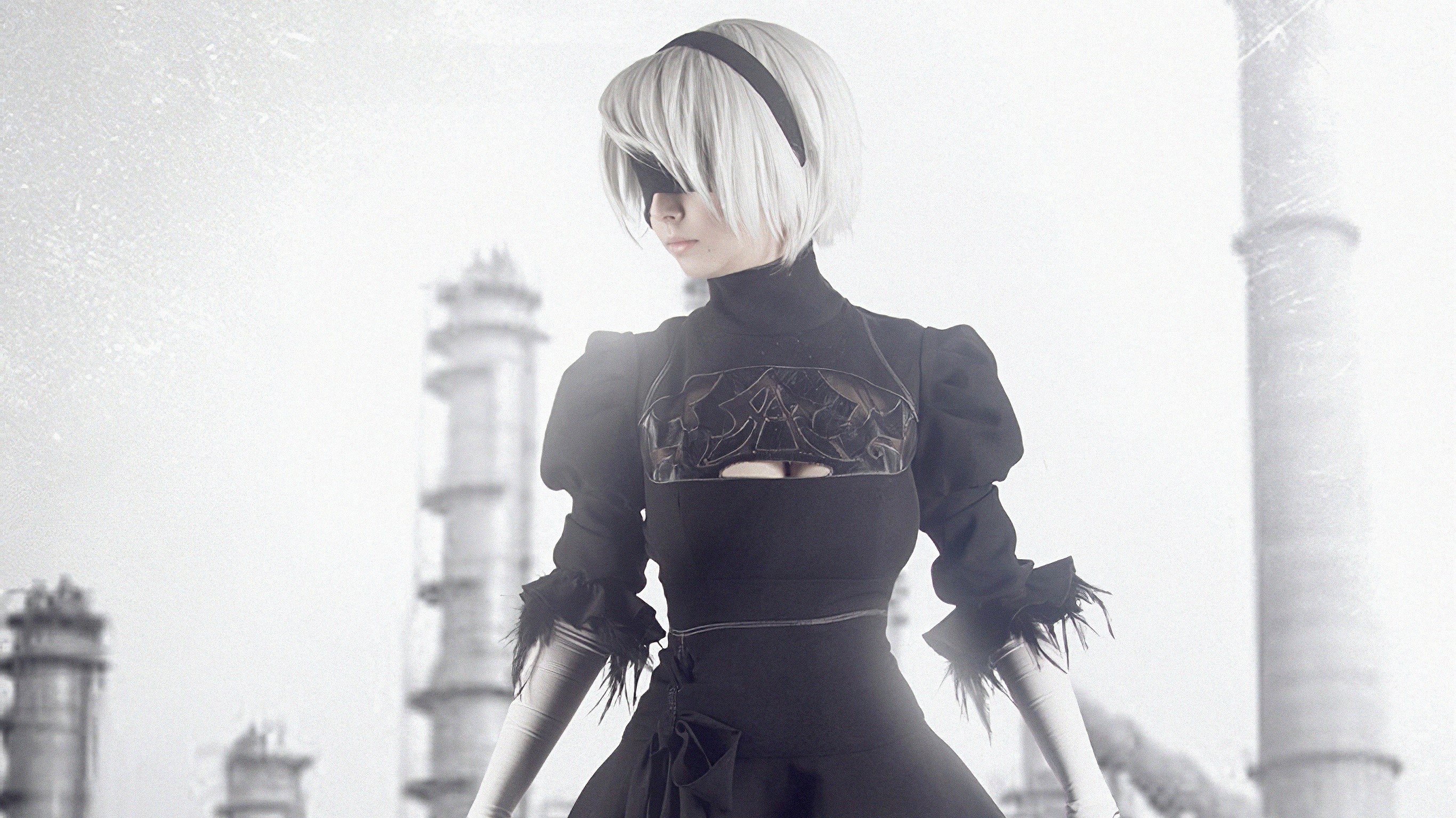 nier automata, games, hd, artist, artwork, digital art, deviantart, monochrome, black and white, HD Wallpaper