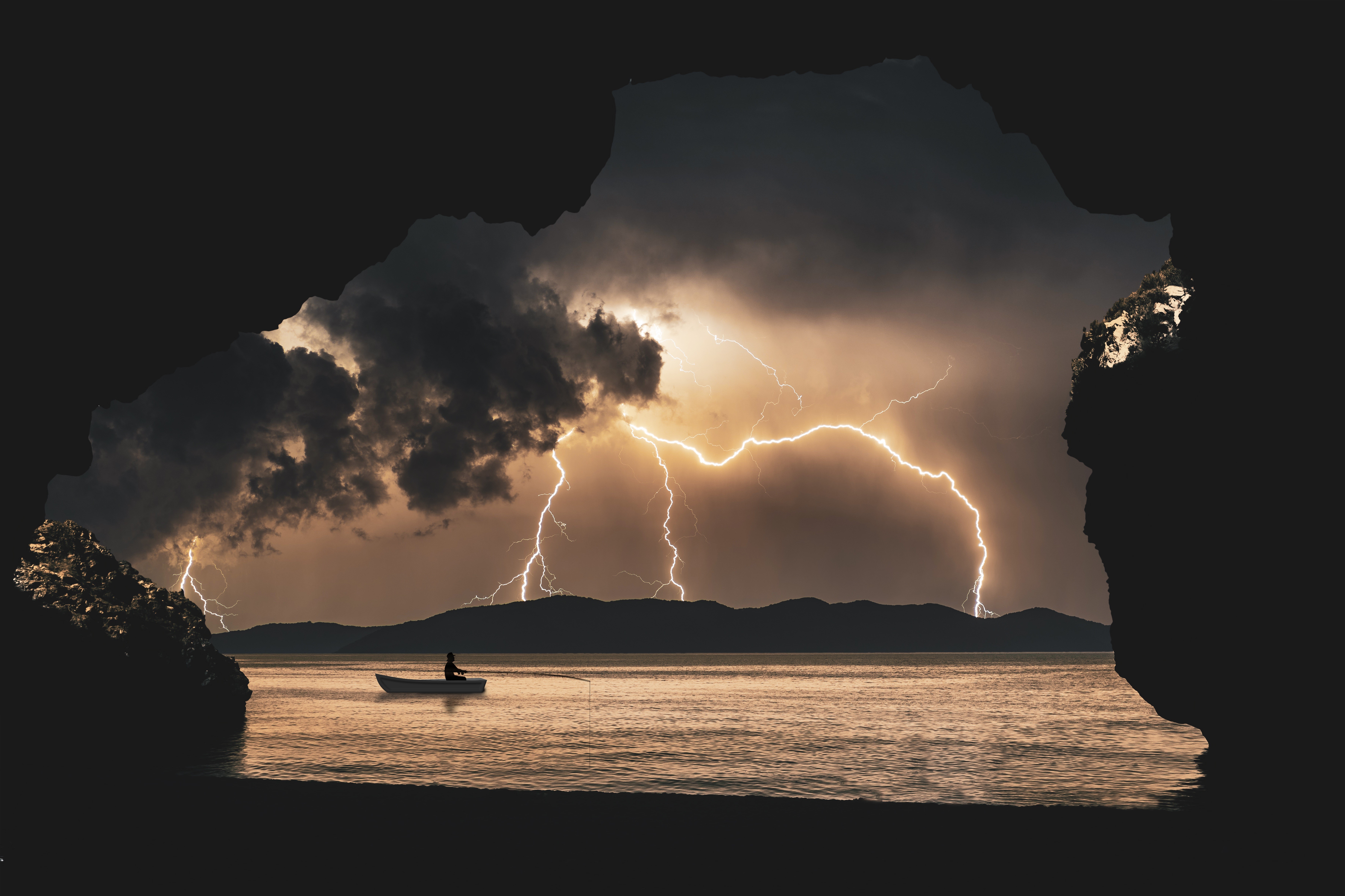 storm, landscape, clouds, cave, boat, hd, 4k, 5k, 8k, HD Wallpaper