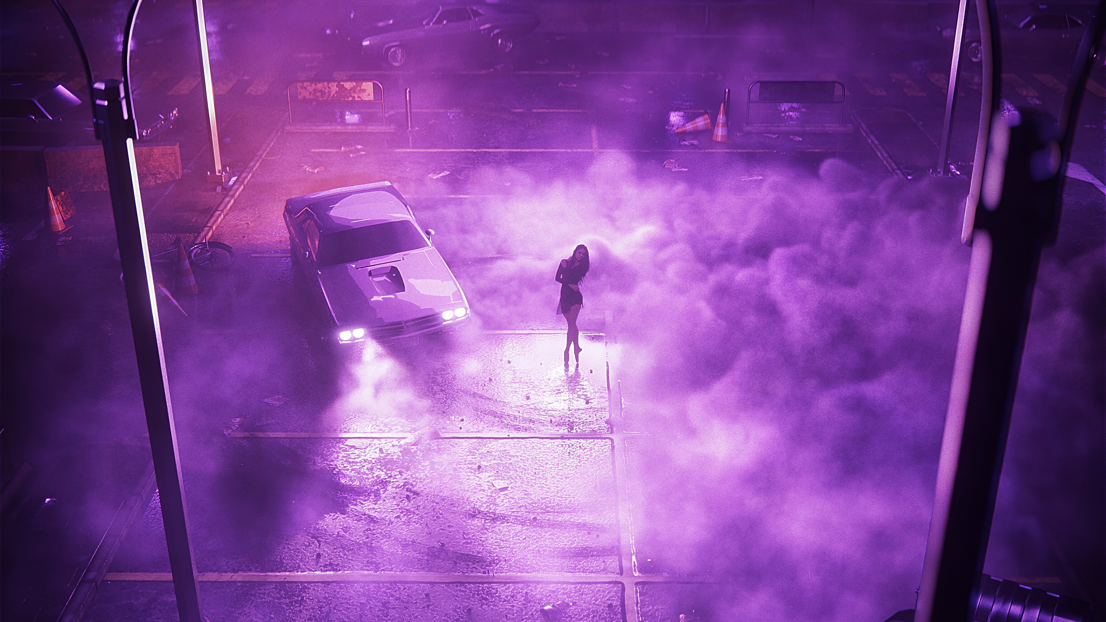 synthwave, drifting cars, cars, artist, artwork, digital art, hd, 4k, ballerina, behance, HD Wallpaper