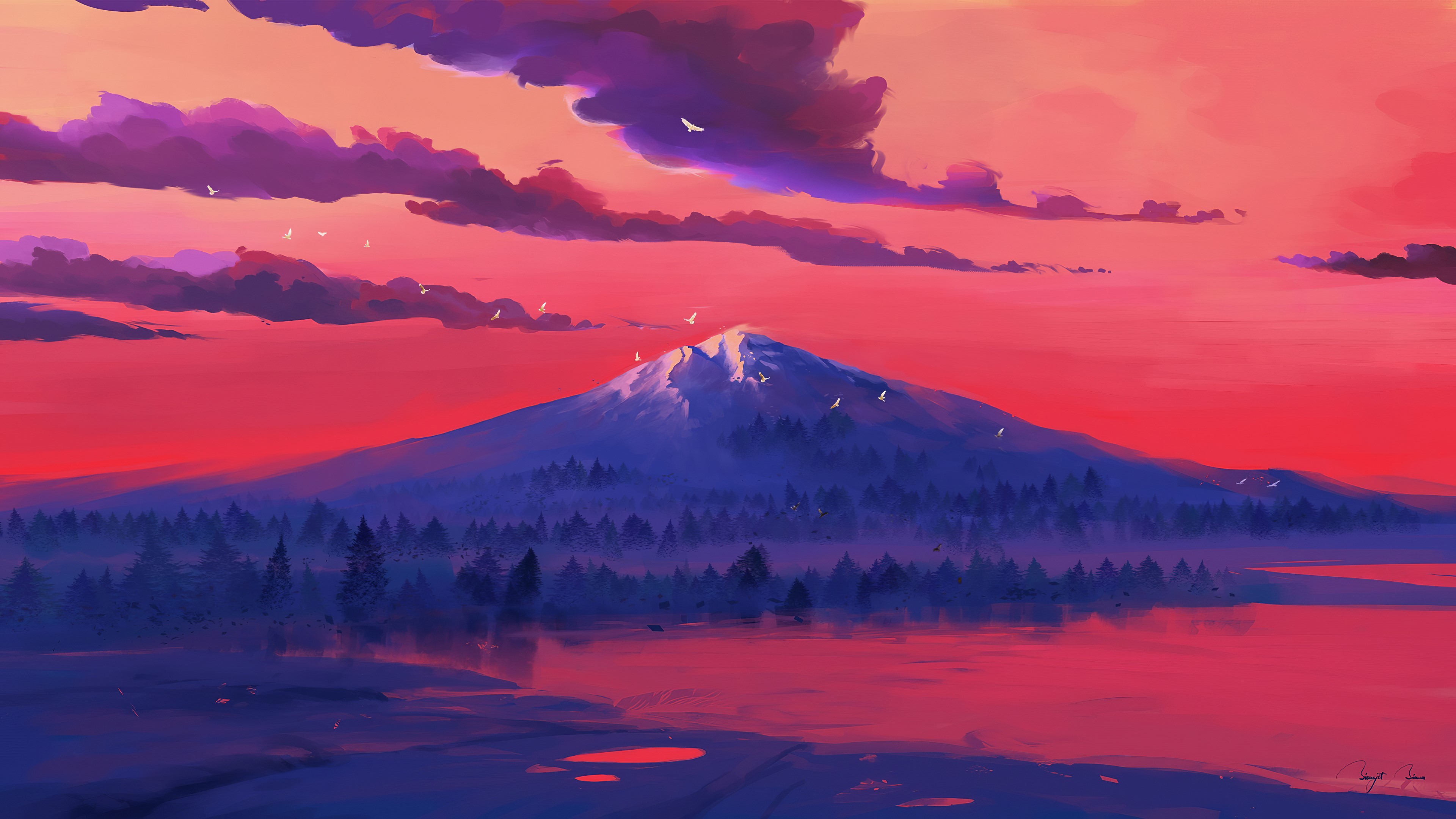 lake, mountains, minimalism, minimalist, artist, artwork, digital art, hd, 4k, deviantart, HD Wallpaper