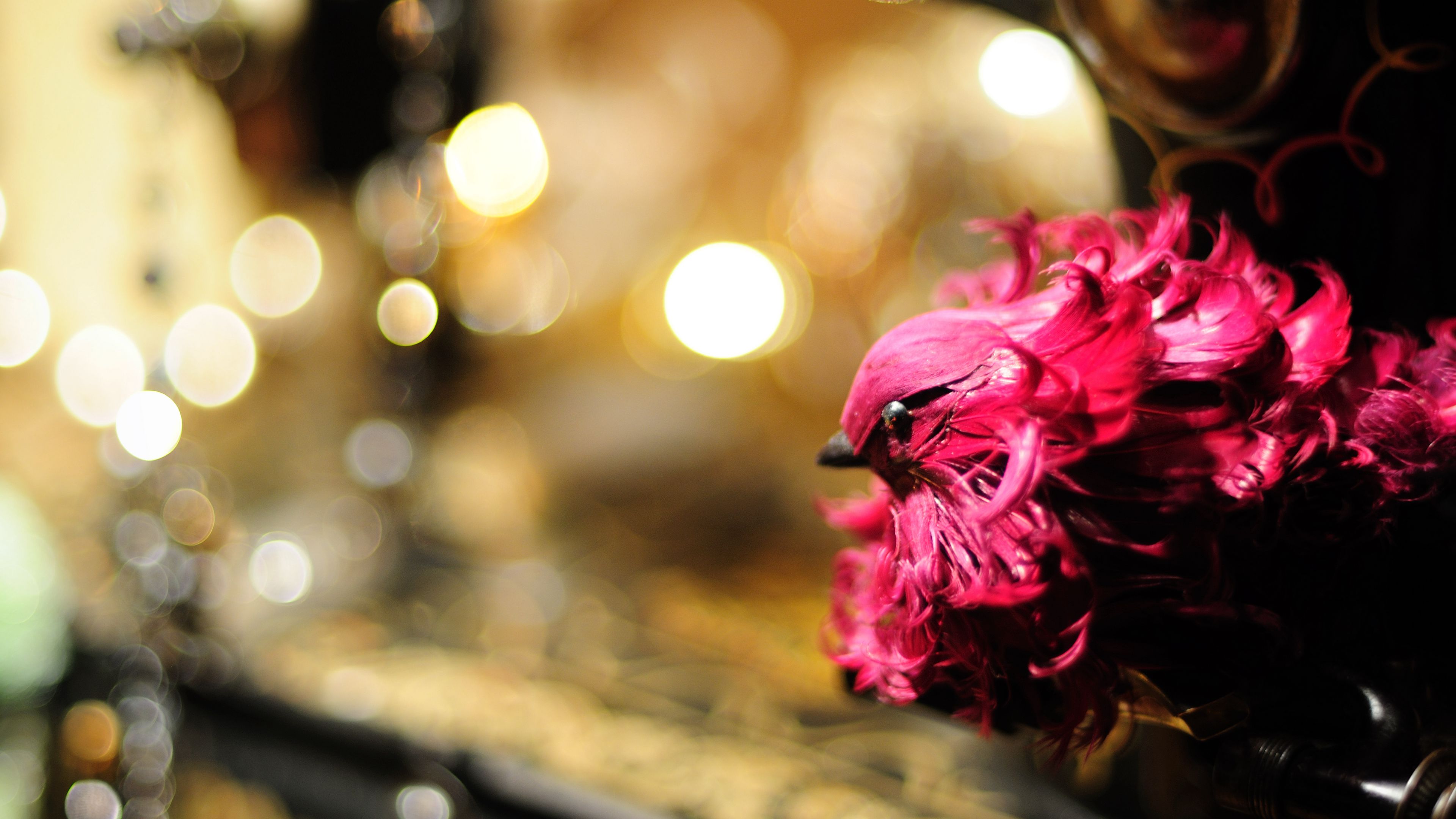 bird, toy, feathers, pink, 4k, HD Wallpaper