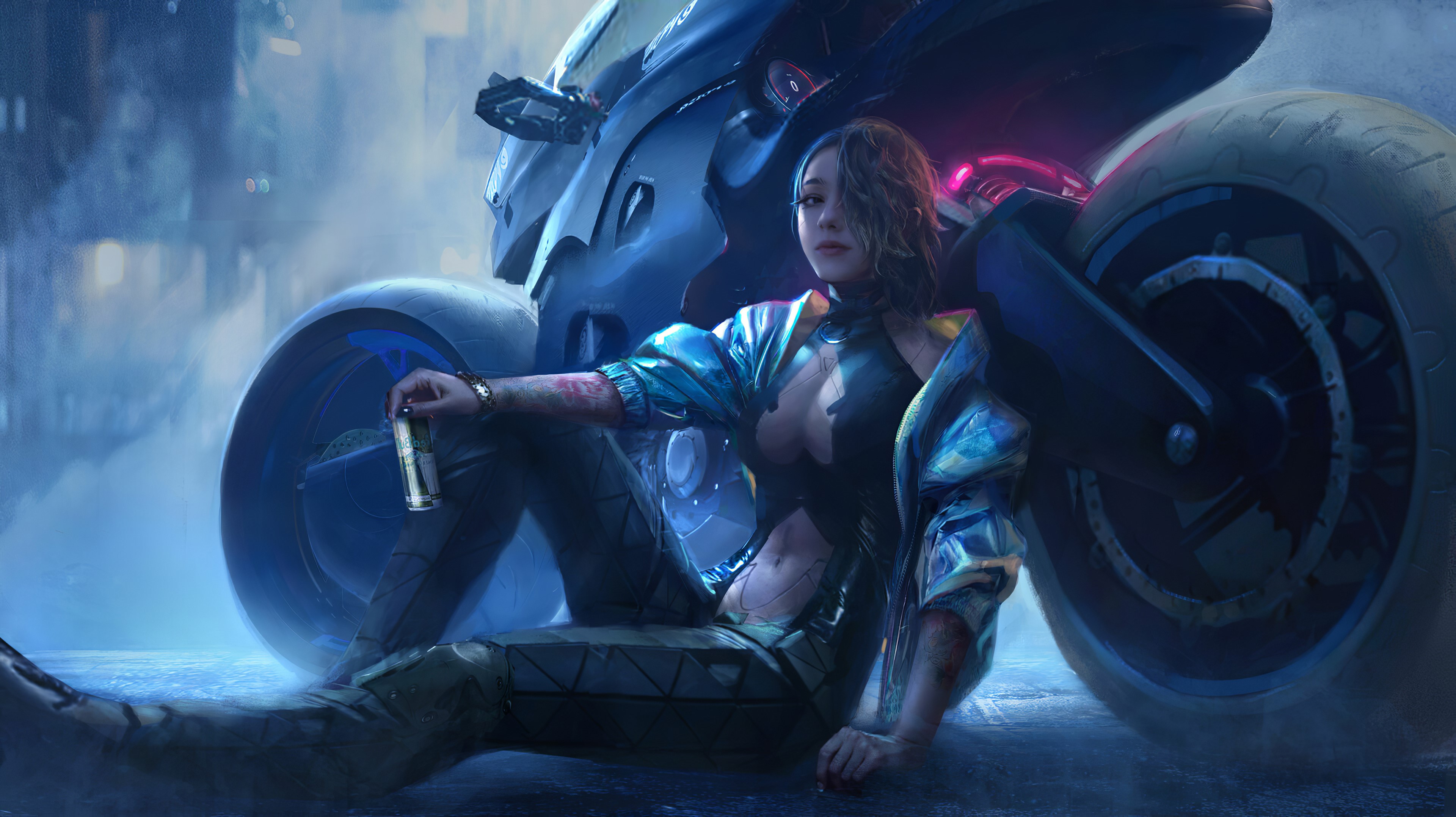 cyberpunk, biker, artist, artwork, digital art, hd, 4k, artstation, HD Wallpaper