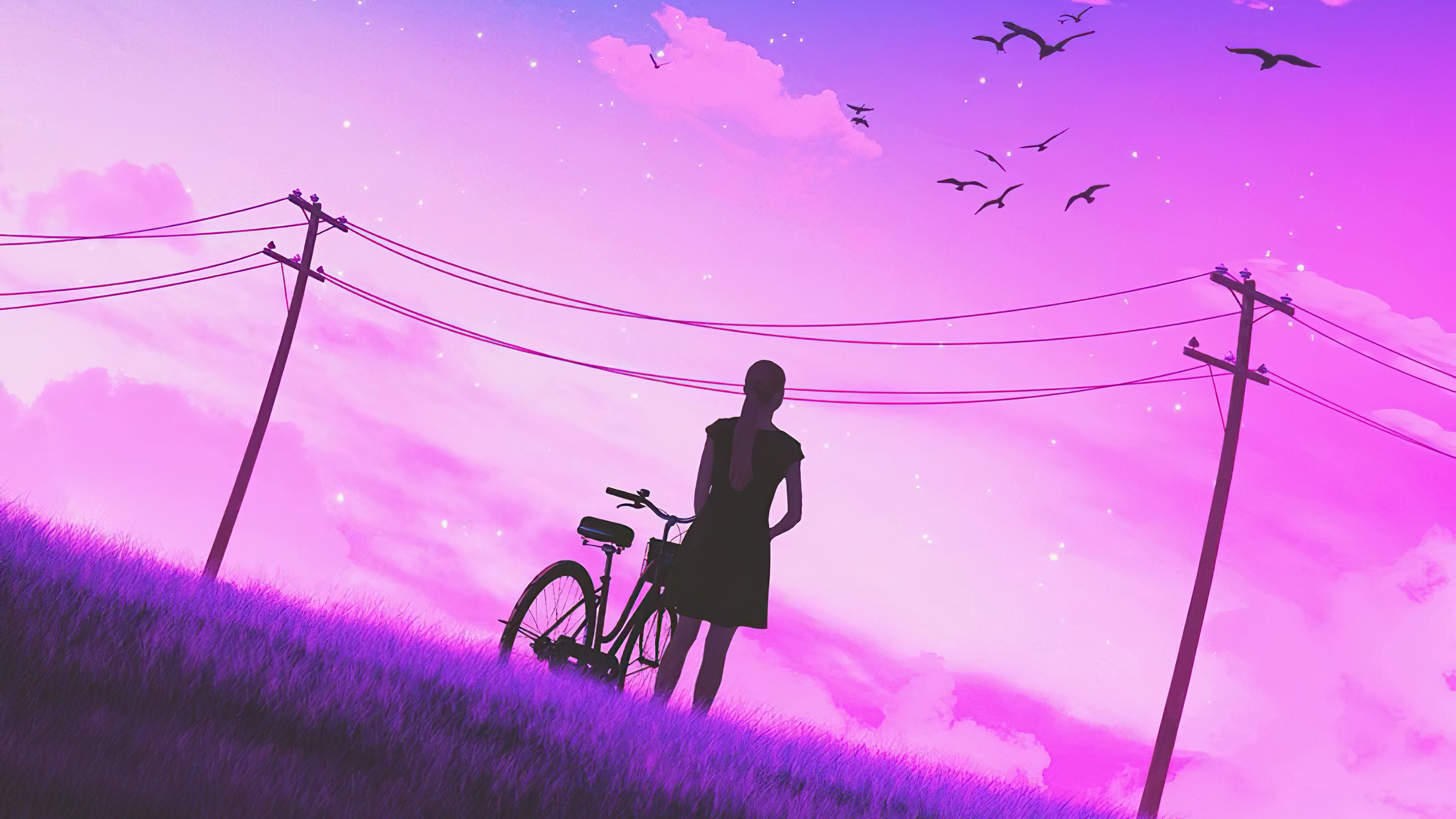 vaporwave, bicycle, alone, artist, artwork, digital art, hd, 4k, HD Wallpaper