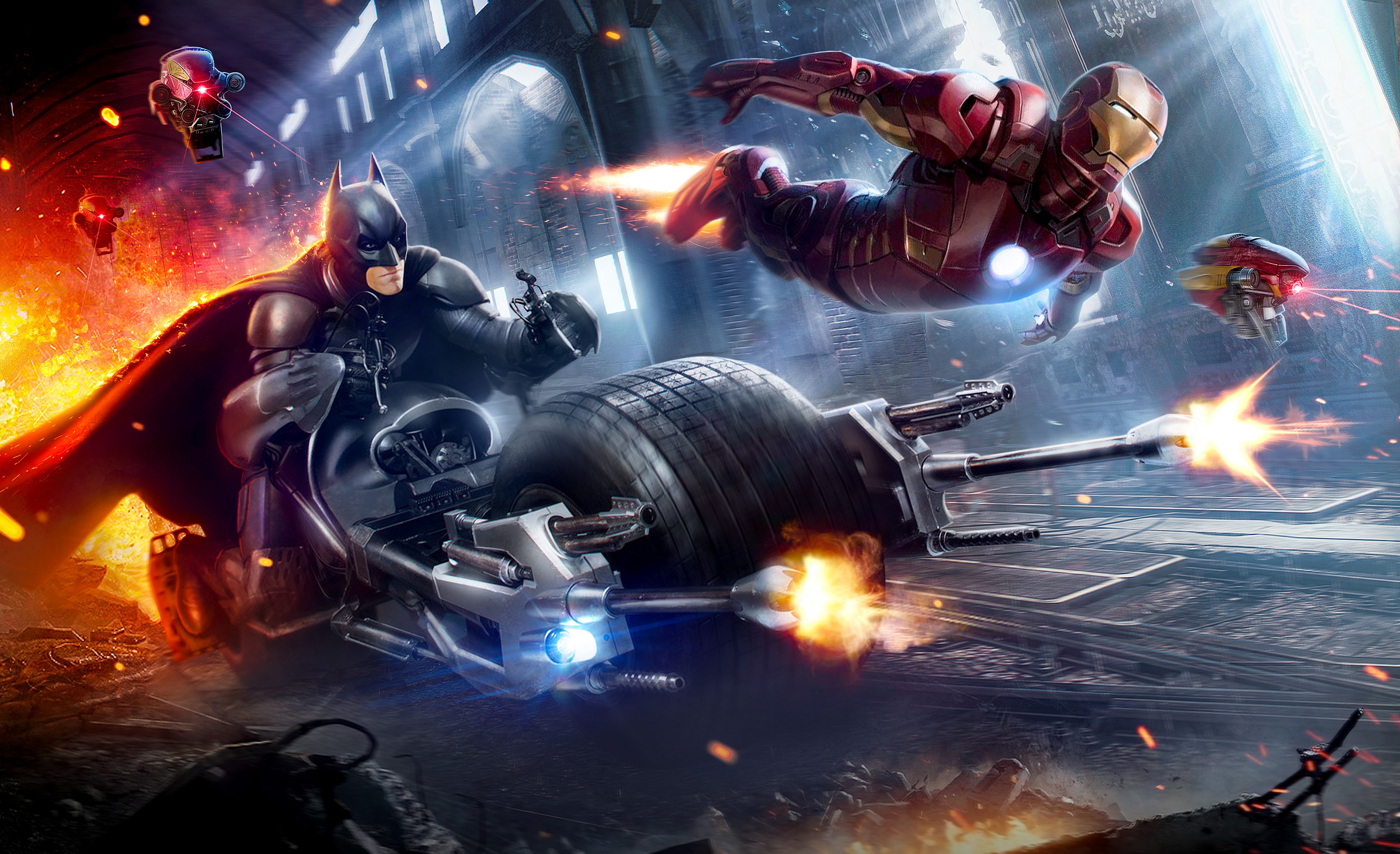 iron man, batman, hd, 4k, superheroes, behance, artwork, artist, HD Wallpaper
