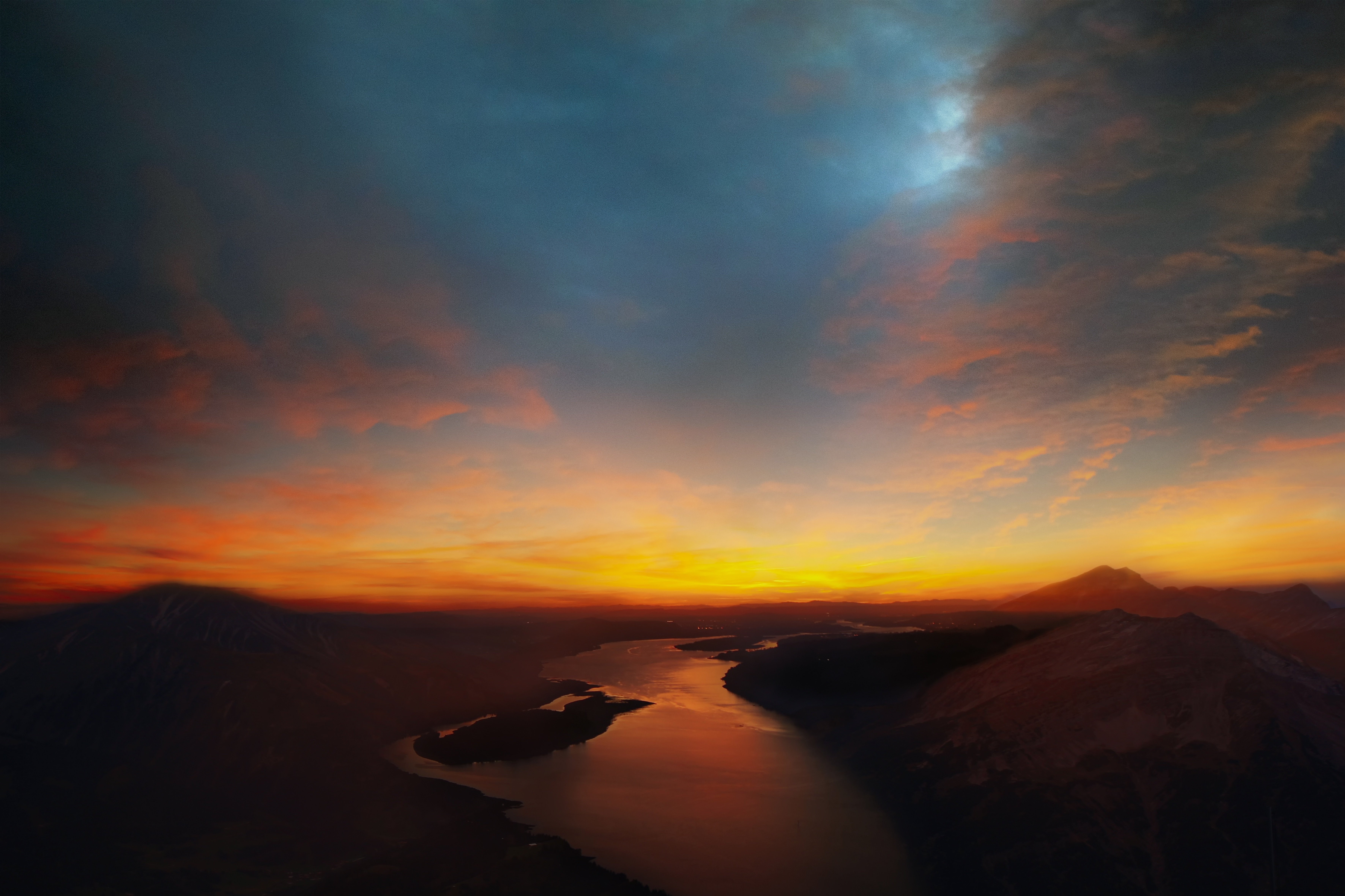 mountains, landscape, sky, river, nature, hd, 4k, 5k, 8k, HD Wallpaper