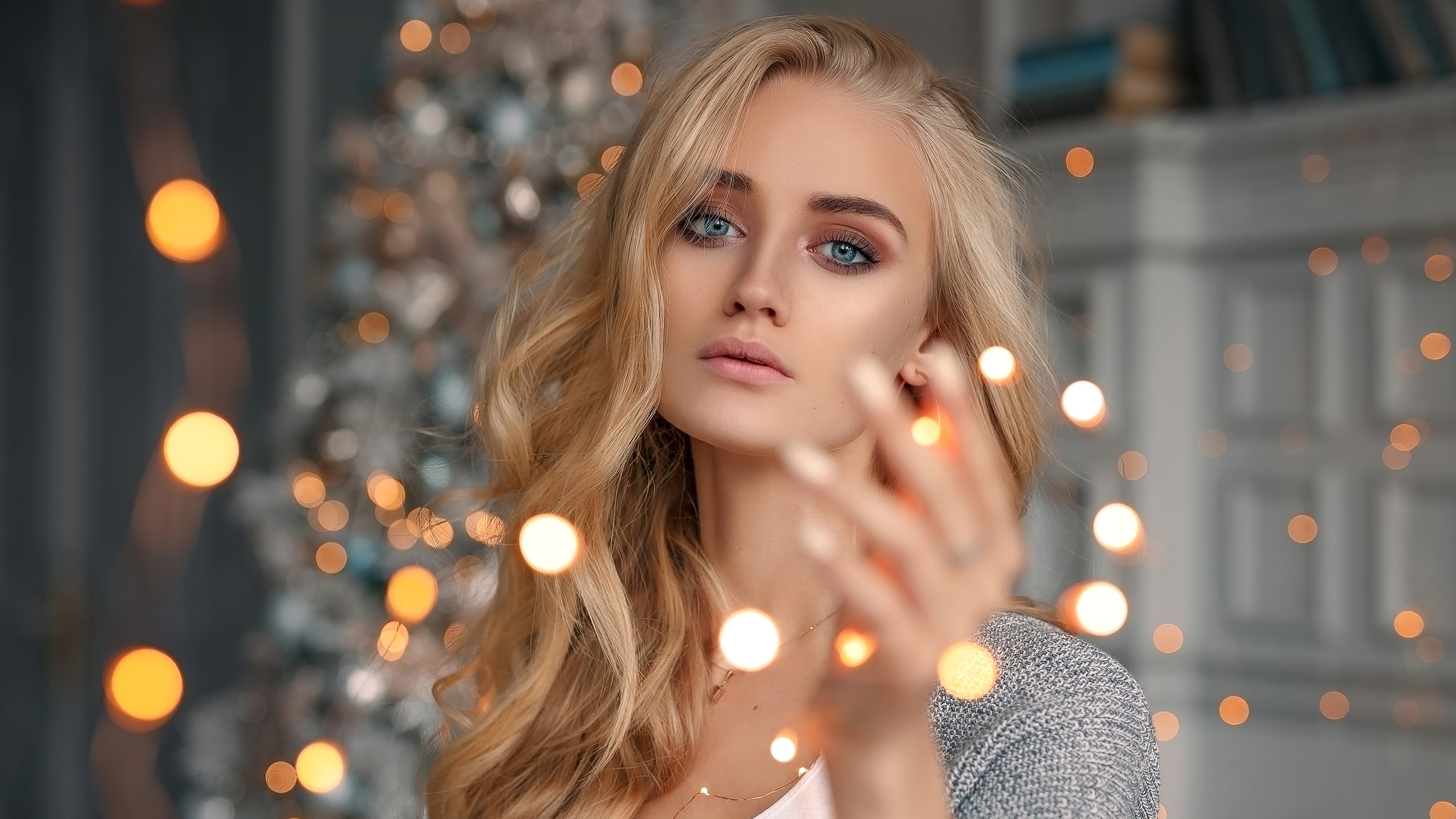 blonde, girls, model, hd, 4k, bokeh effect, HD Wallpaper