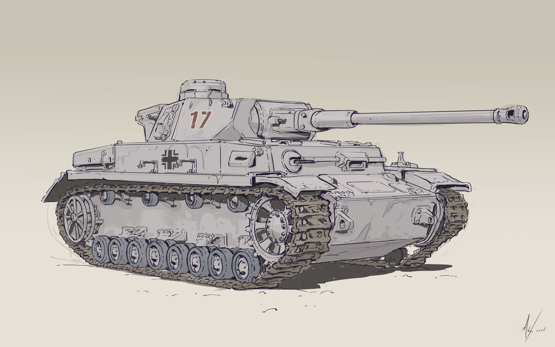 Michal Kus, artwork, digital art, illustration, tank, vehicle, sketches, military, simple background, drawing, HD Wallpaper