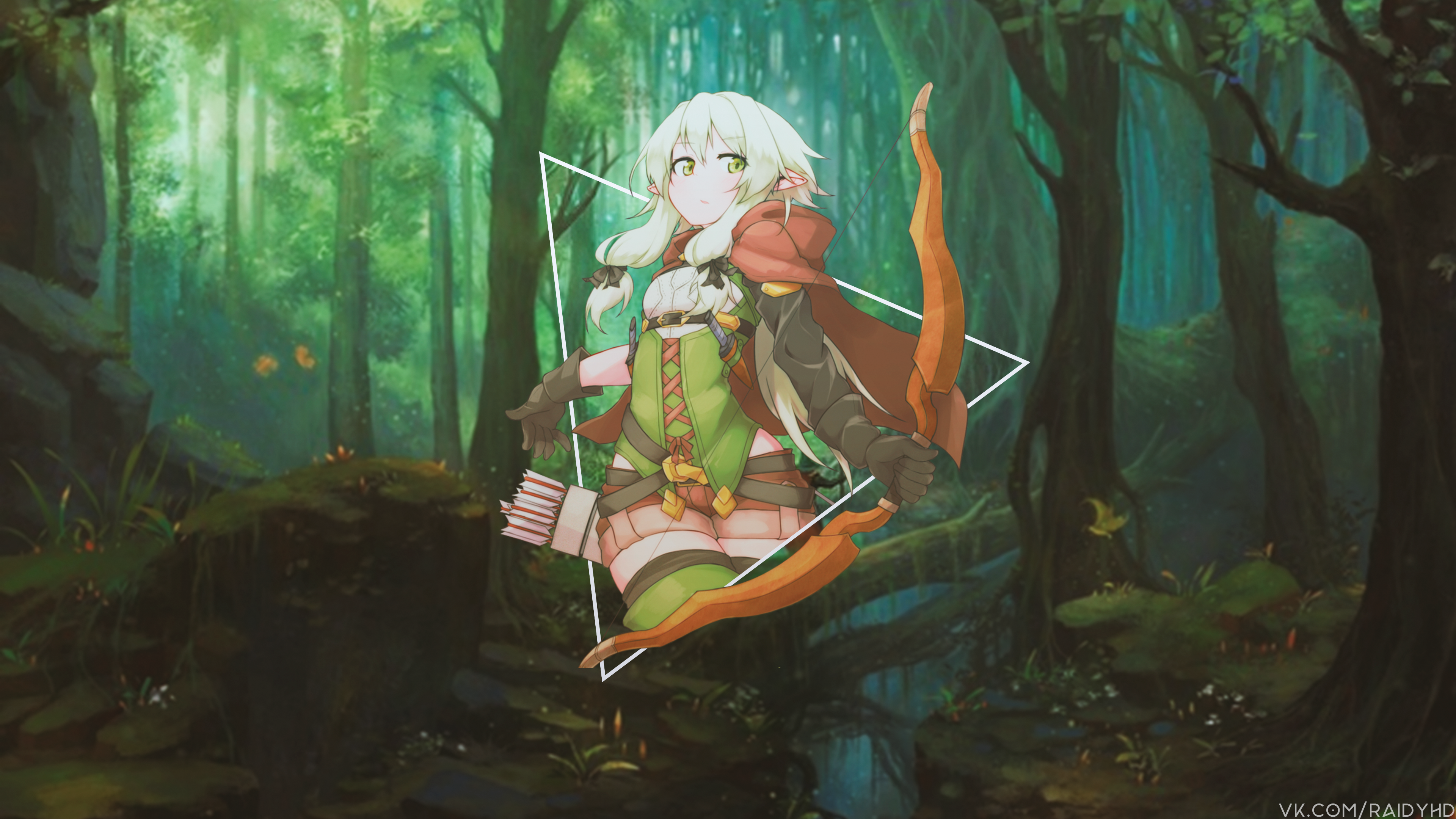 anime, anime girls, picture-in-picture, forest, archer, triangle, fantasy girl, bow, Goblin Slayer, HD Wallpaper