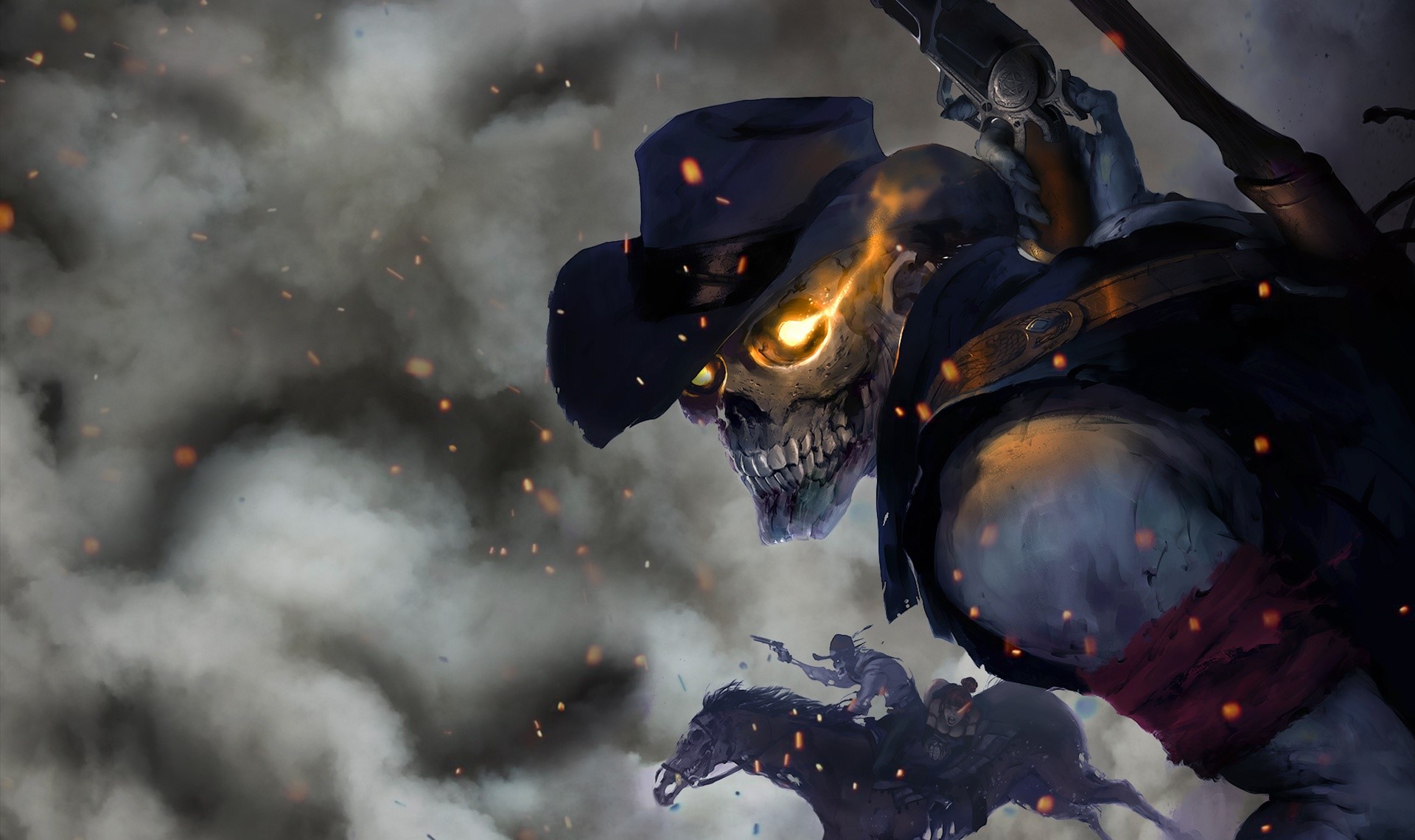 artwork, undead, glowing eyes, skull, HD Wallpaper