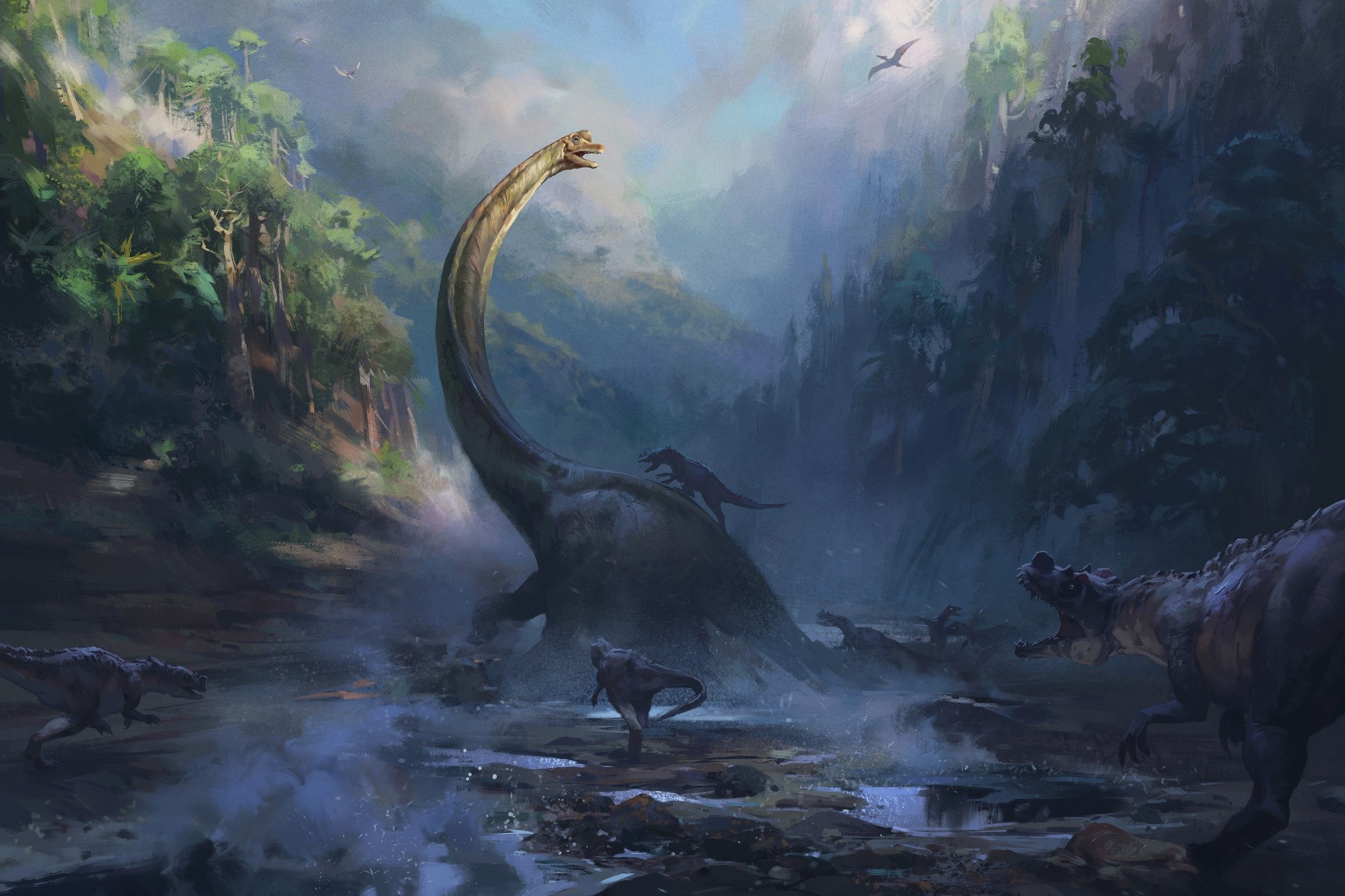 Nikolai Litvinenko, artwork, dinosaurs, HD Wallpaper