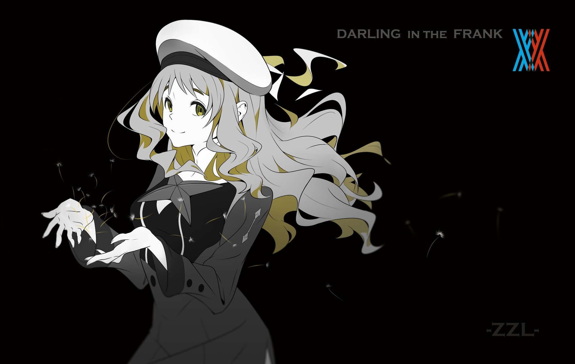 anime, anime girls, selective coloring, long hair, hat, simple background, HD Wallpaper
