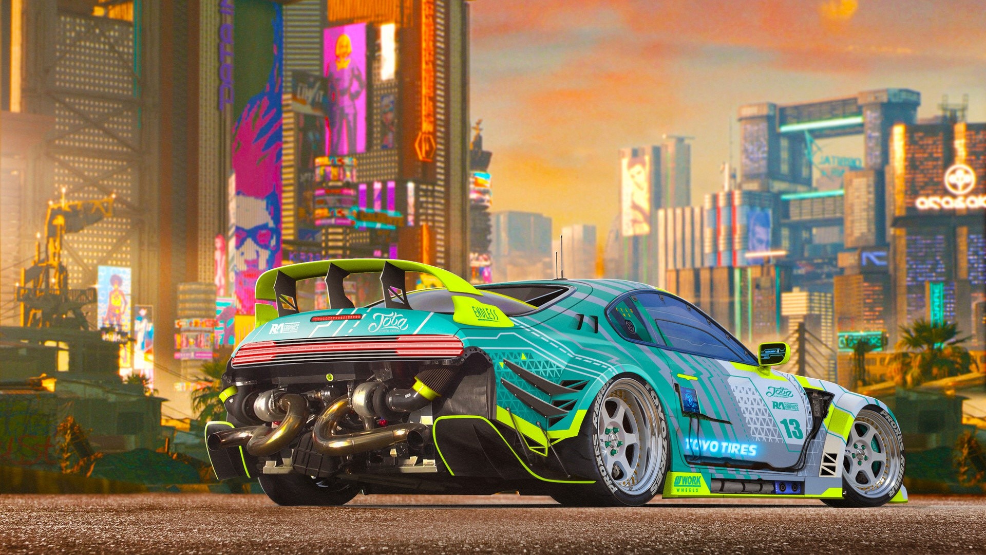 car, vehicle, colorful, Toyota, Toyota Supra, Cyberpunk 2077, HD Wallpaper
