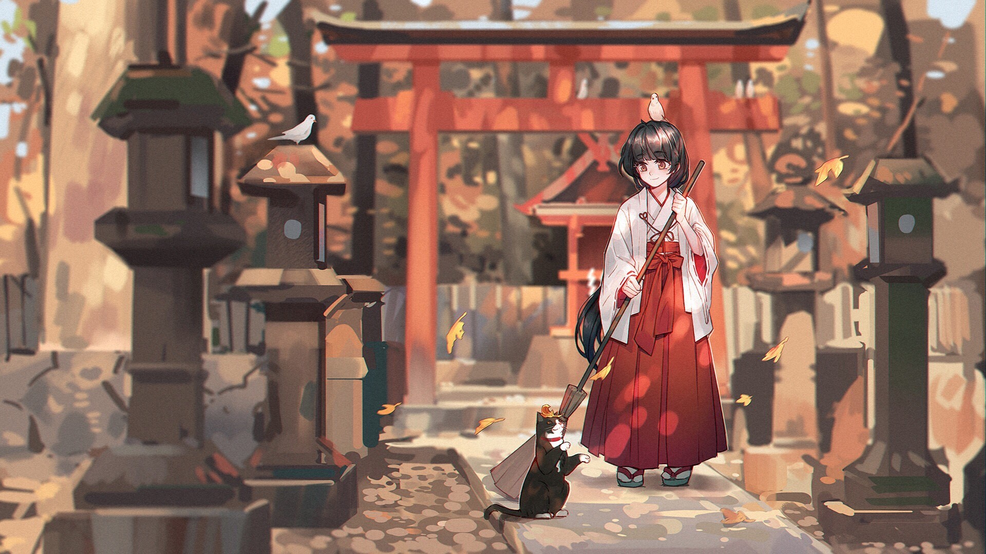 anime, anime girls, cats, HD Wallpaper