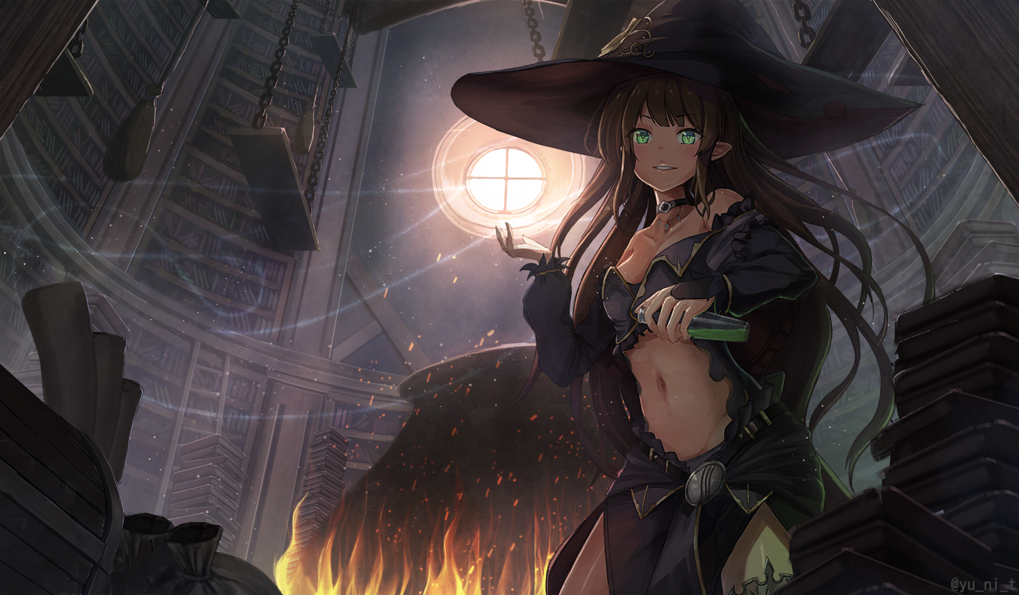 anime, anime girls, hat, witch, witch hat, fantasy girl, HD Wallpaper
