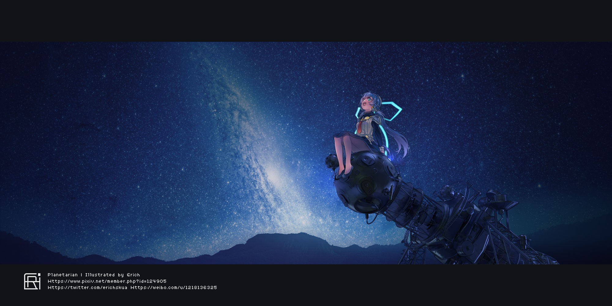 anime, anime girls, sky, space, sitting, stars, HD Wallpaper