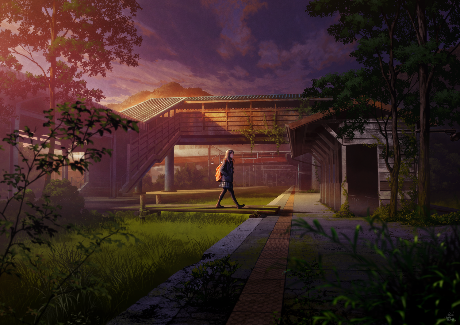 anime girls, anime, sky, schoolgirl, dark, HD Wallpaper
