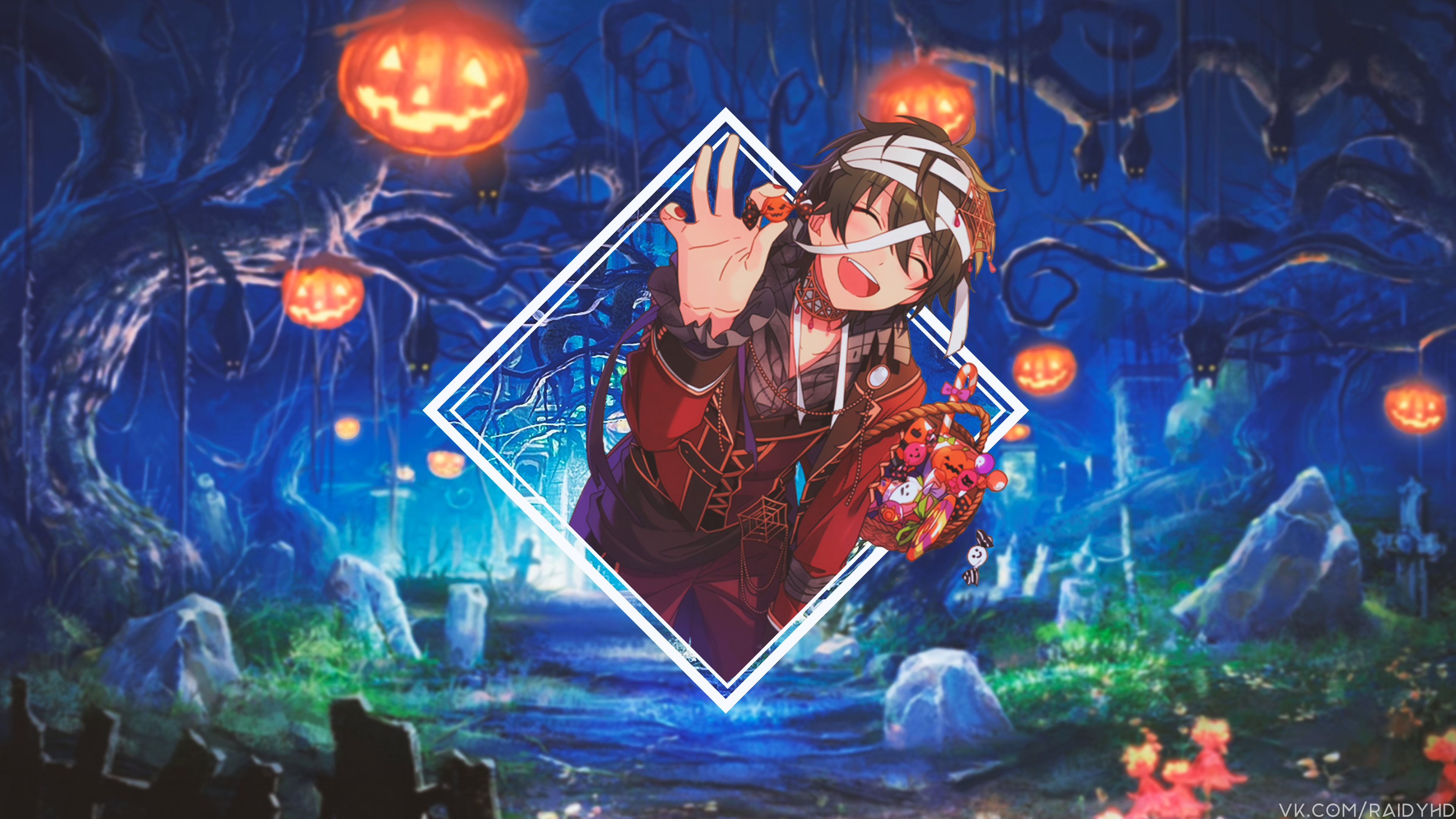 anime, picture-in-picture, anime girls, pumpkin, HD Wallpaper
