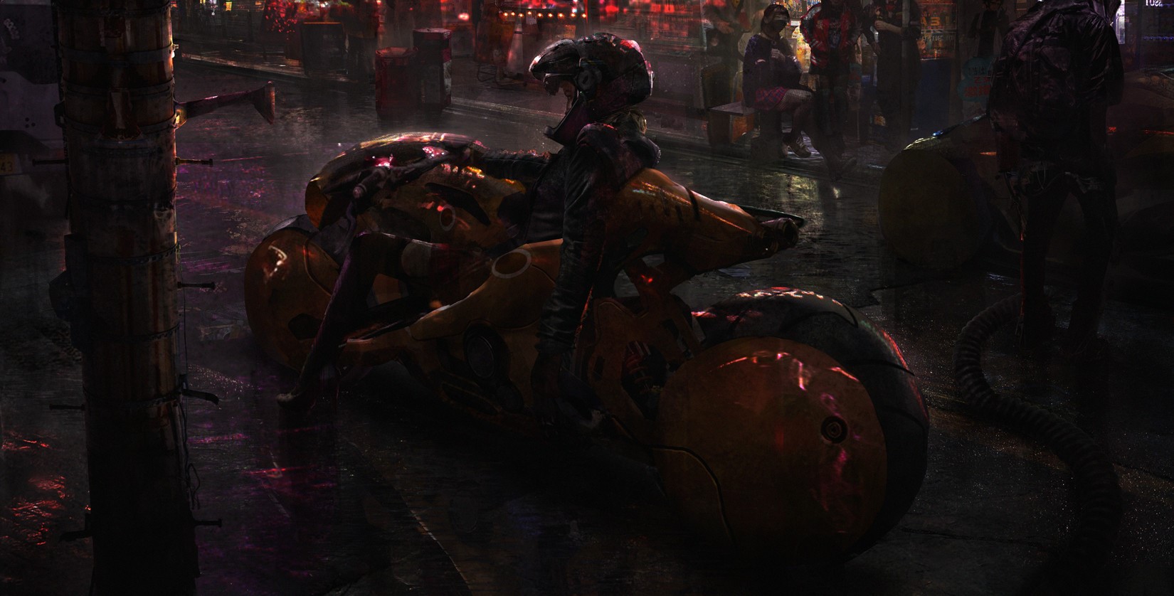cyberpunk, Akira, futuristic, bikes, science fiction, digital, motorcycle, concept art, Eddie Mendoza, HD Wallpaper