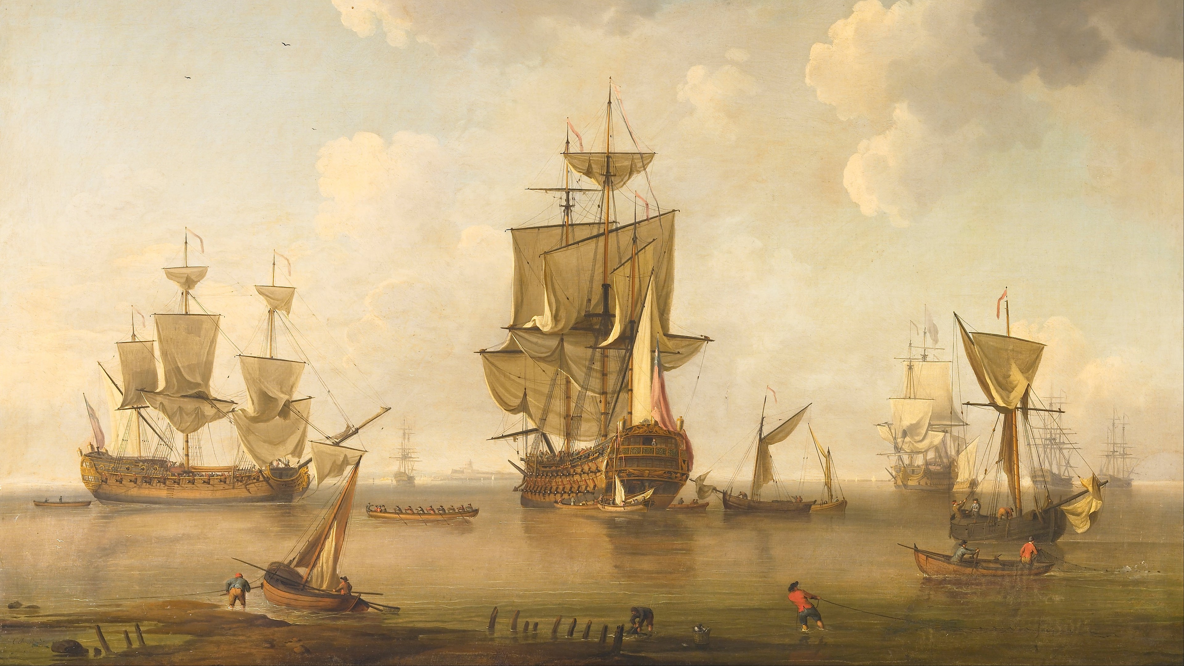 painting, ship, boat, artwork, HD Wallpaper