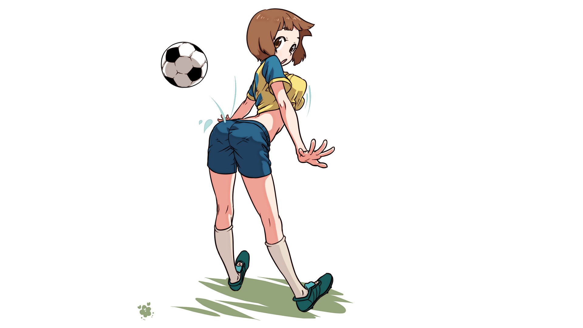 anime, anime girls, white background, white skin, Kill la Kill, Mankanshoku Mako, soccer, soccer ball, simple background, sportswear, fan art, HD Wallpaper