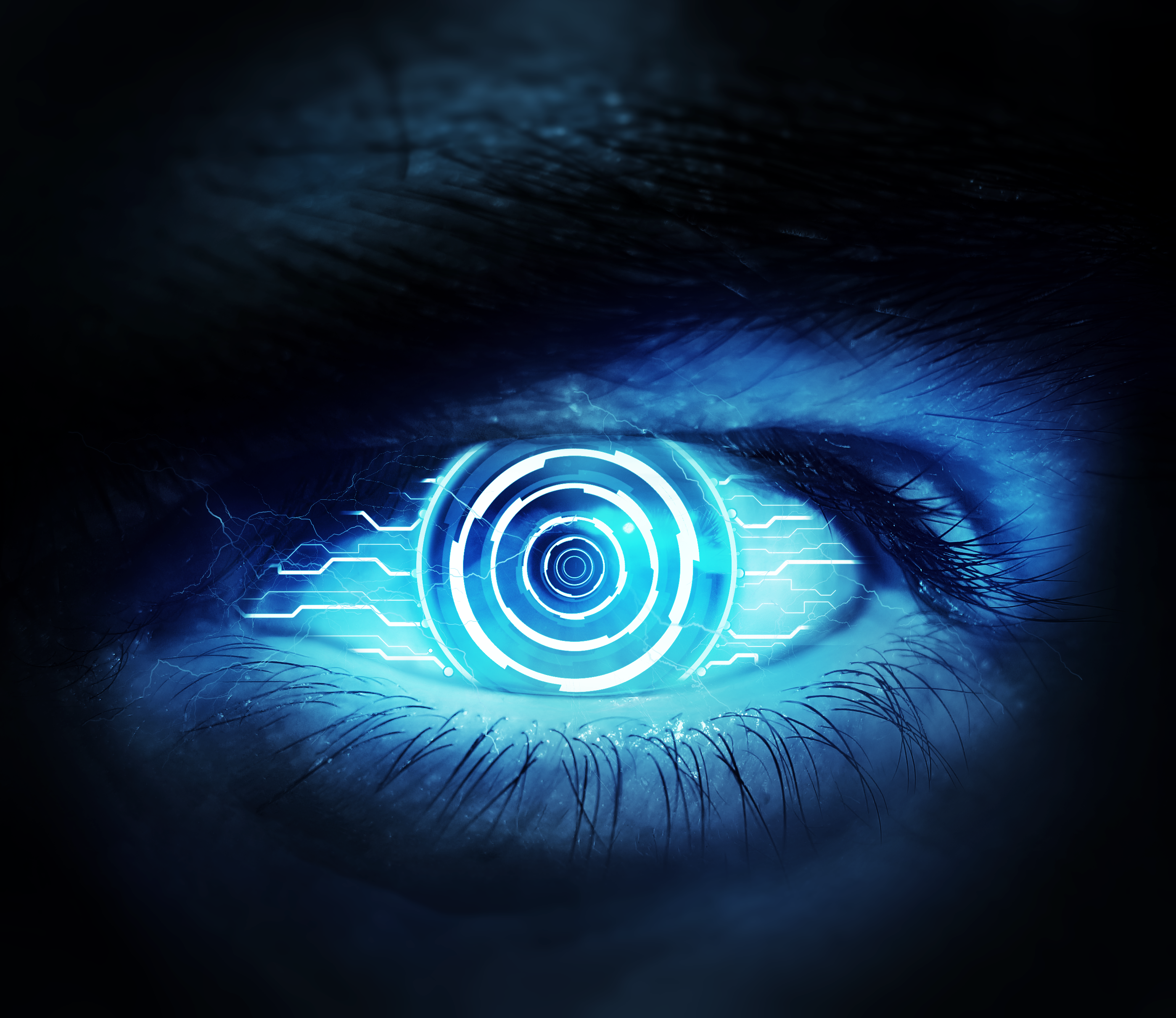 eyes, photo manipulation, abstract, blue background, cyan, HD Wallpaper