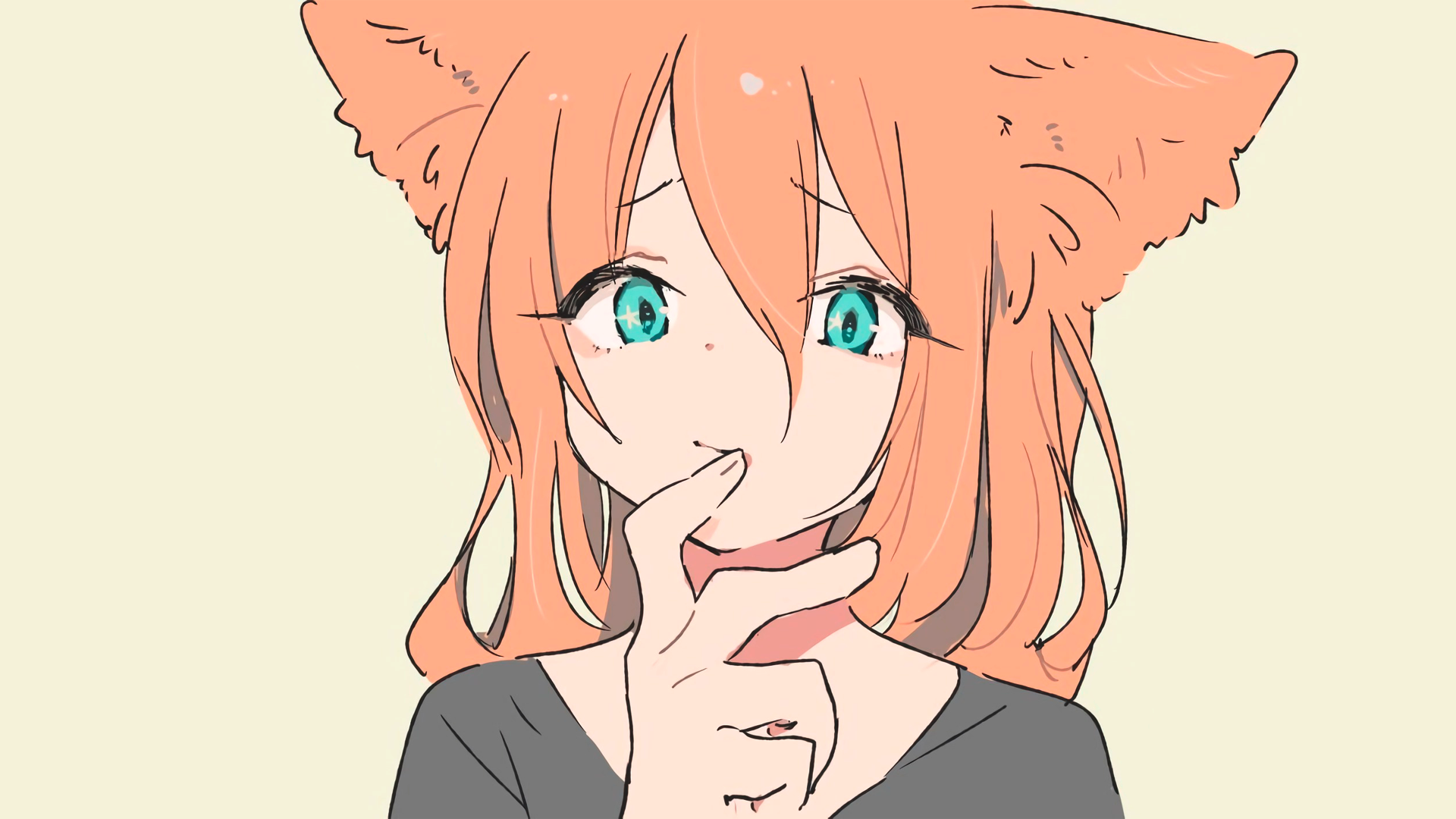 anime, anime girls, manga, simple background, minimalism, nekomimi, cat ears, turquoise eyes, looking at viewer, closeup, HD Wallpaper