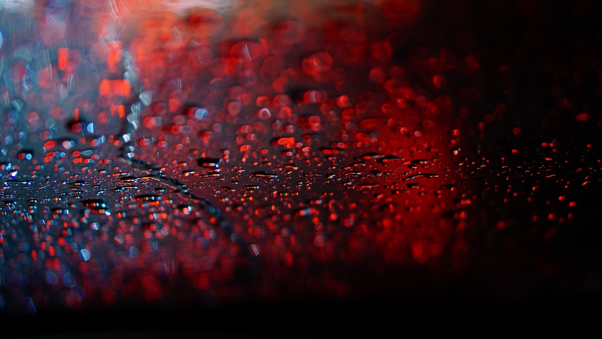 window, water, red, lights, photography, water drops, bokeh, water on glass, dark, HD Wallpaper