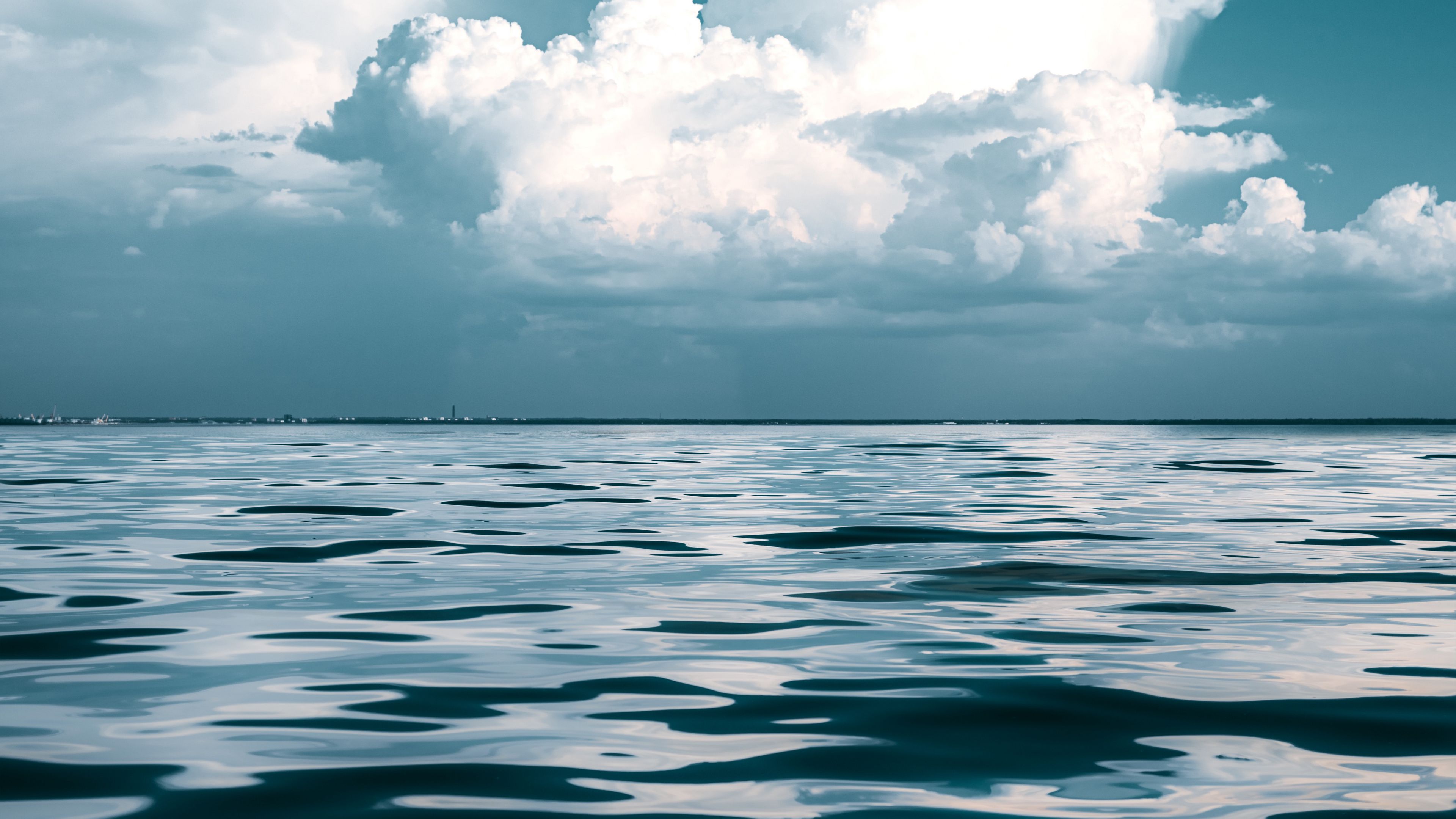 sea, sky, clouds, waves, horizon, 4k, HD Wallpaper