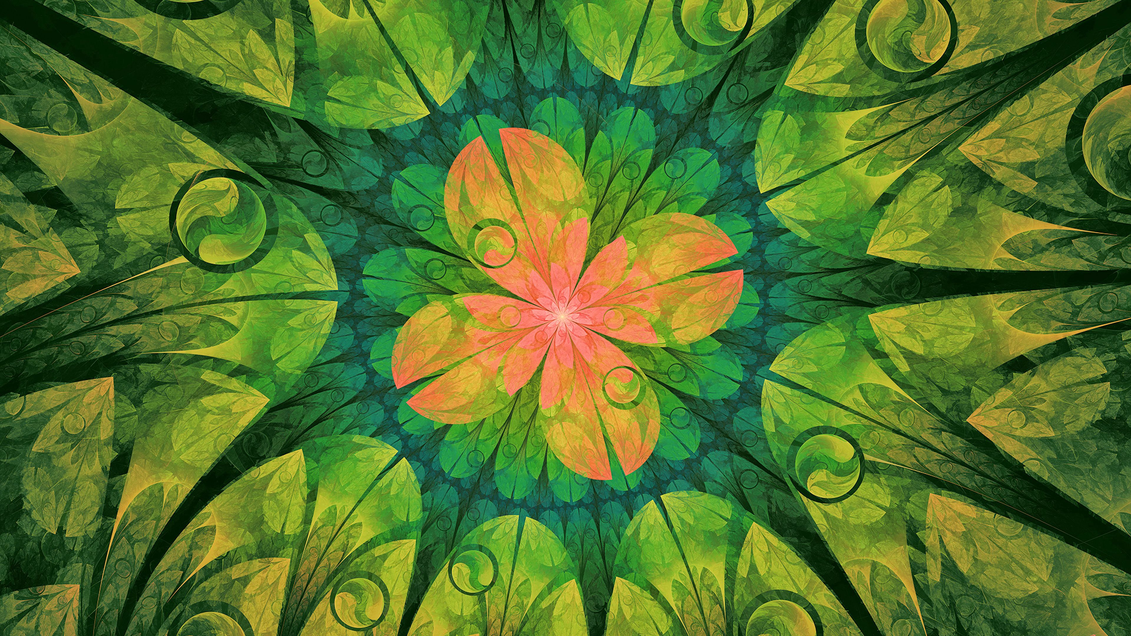 fractal, pattern, flower, digital, abstraction, 4k, HD Wallpaper