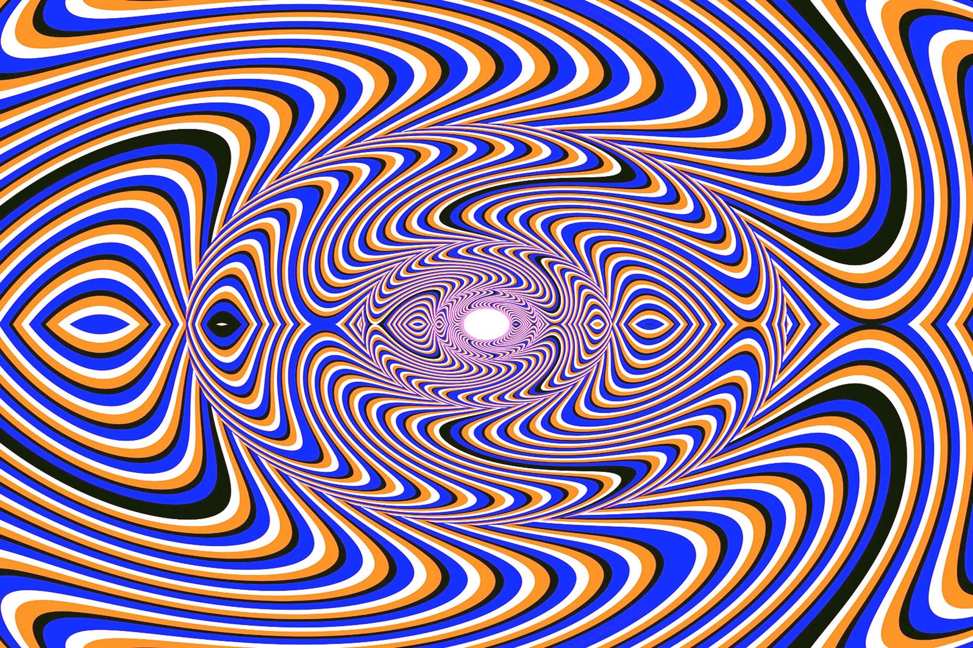 optical illusion, digital art, abstract, blue, orange, HD Wallpaper