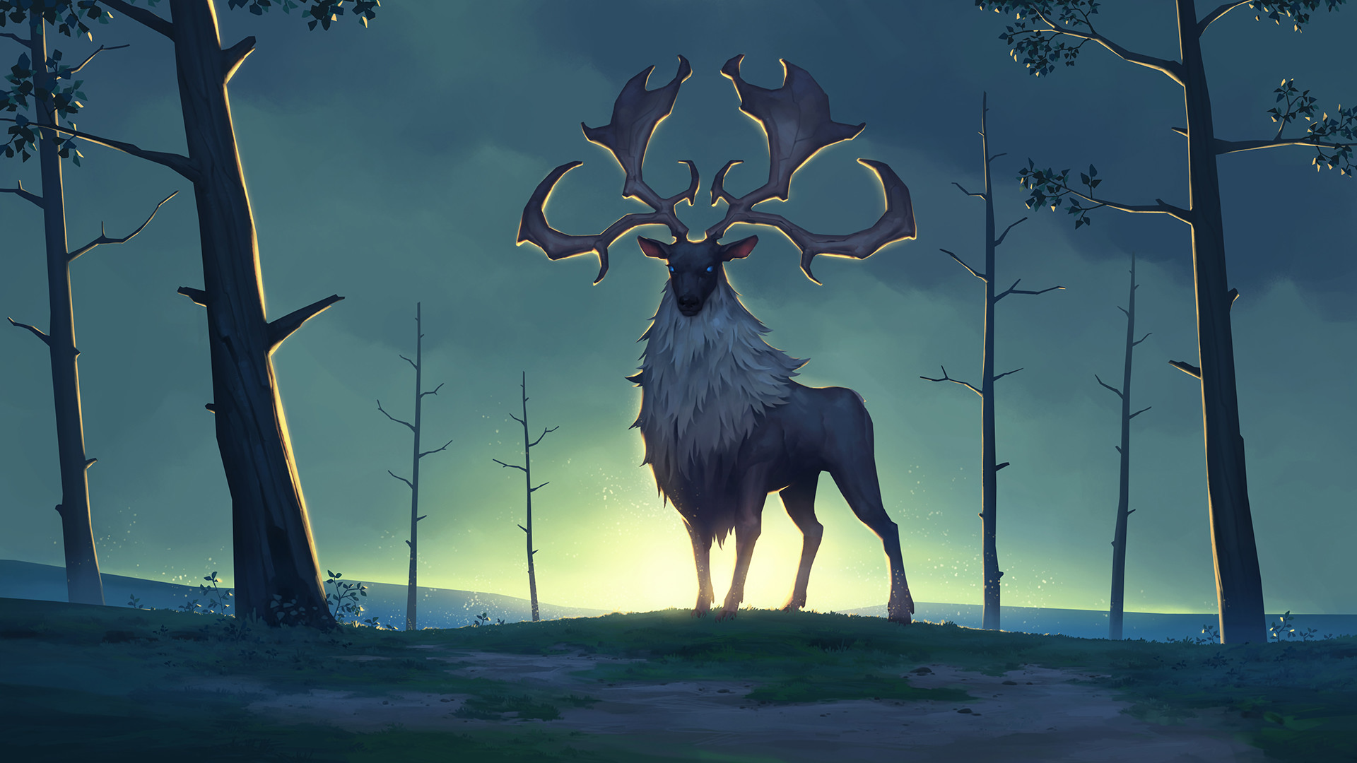 artwork, trees, drawing, deer, fantasy art, digital art, Northgard (game), HD Wallpaper