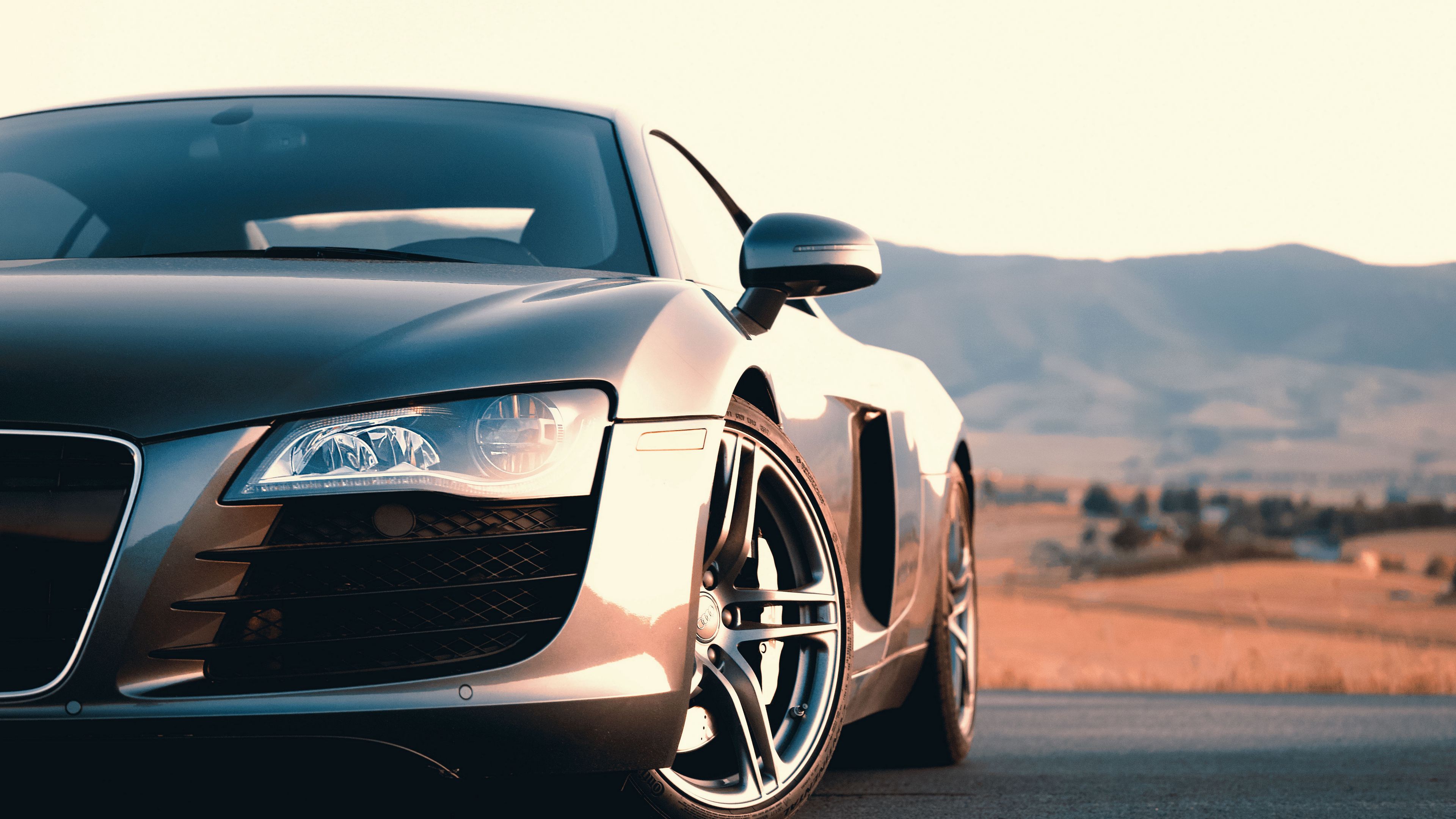 audi r8, audi, car, gray, sportscar, front view, 4k, HD Wallpaper