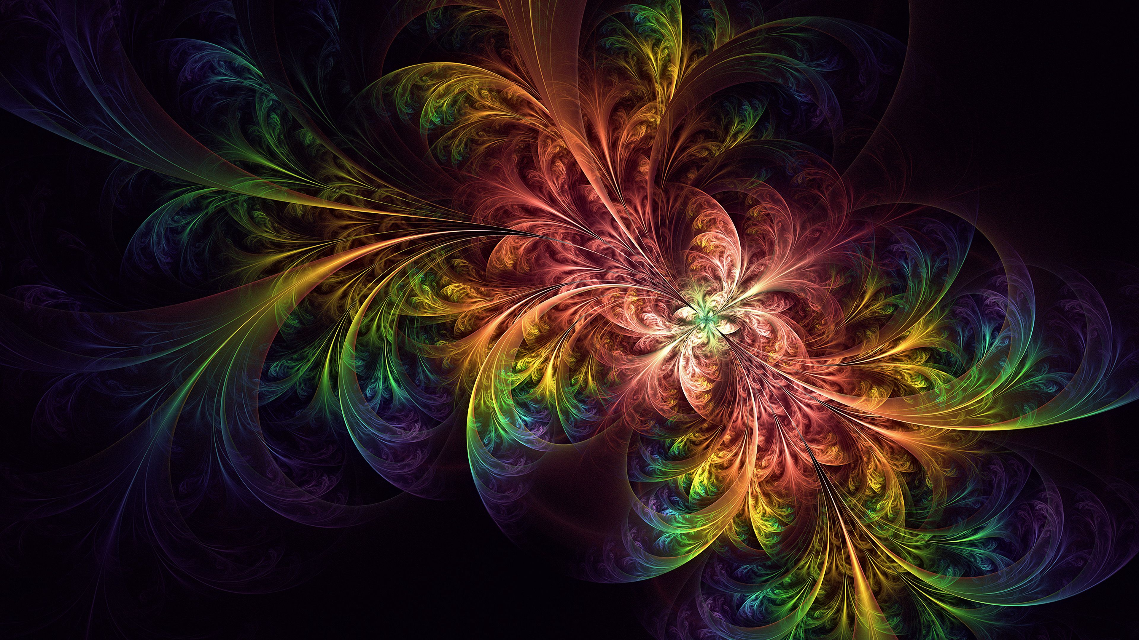 fractal, colorful, tangled, glow, abstraction, 4k, HD Wallpaper