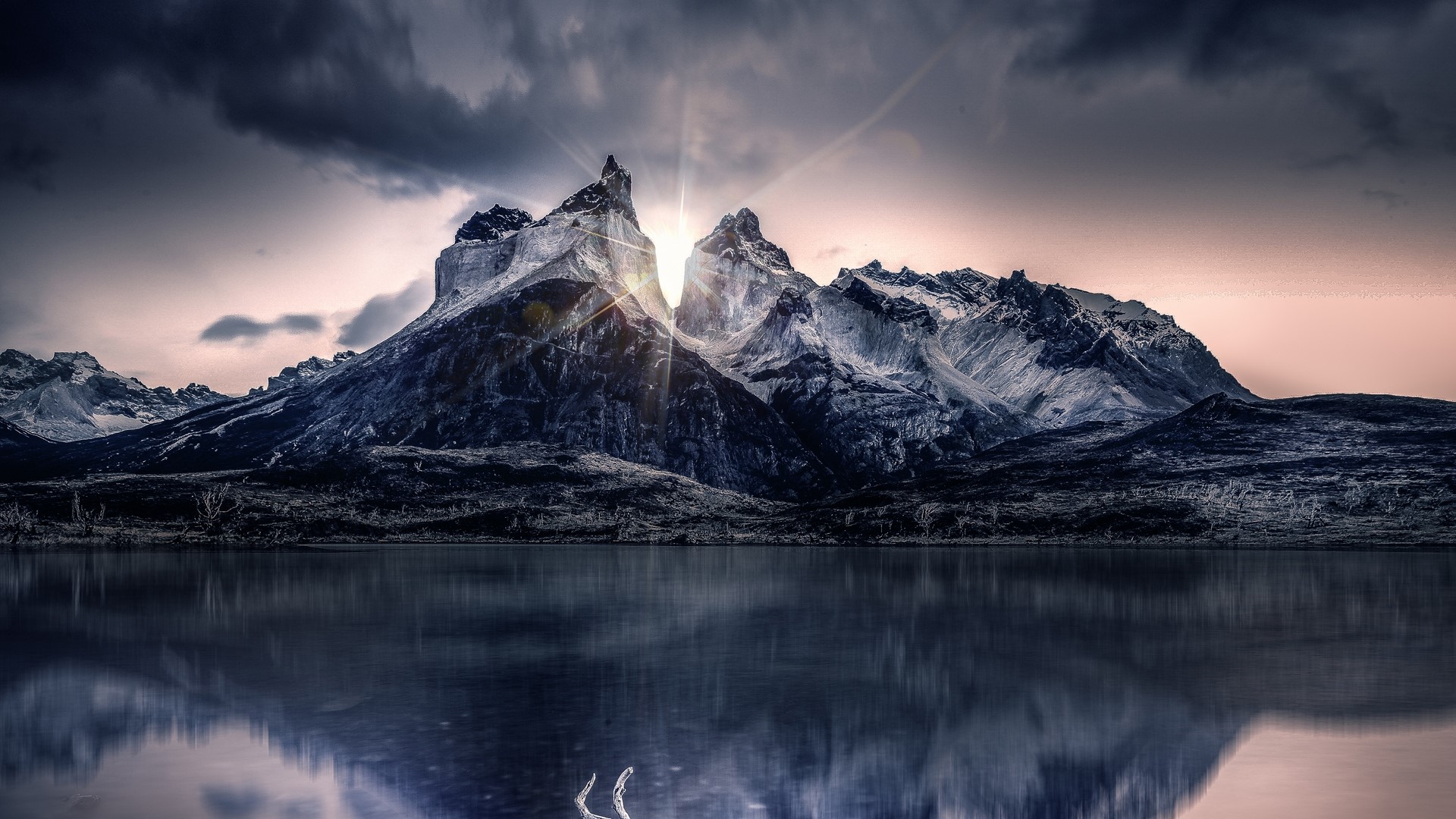 mountains, lake, reflection, sunlight, nature, water, HD Wallpaper