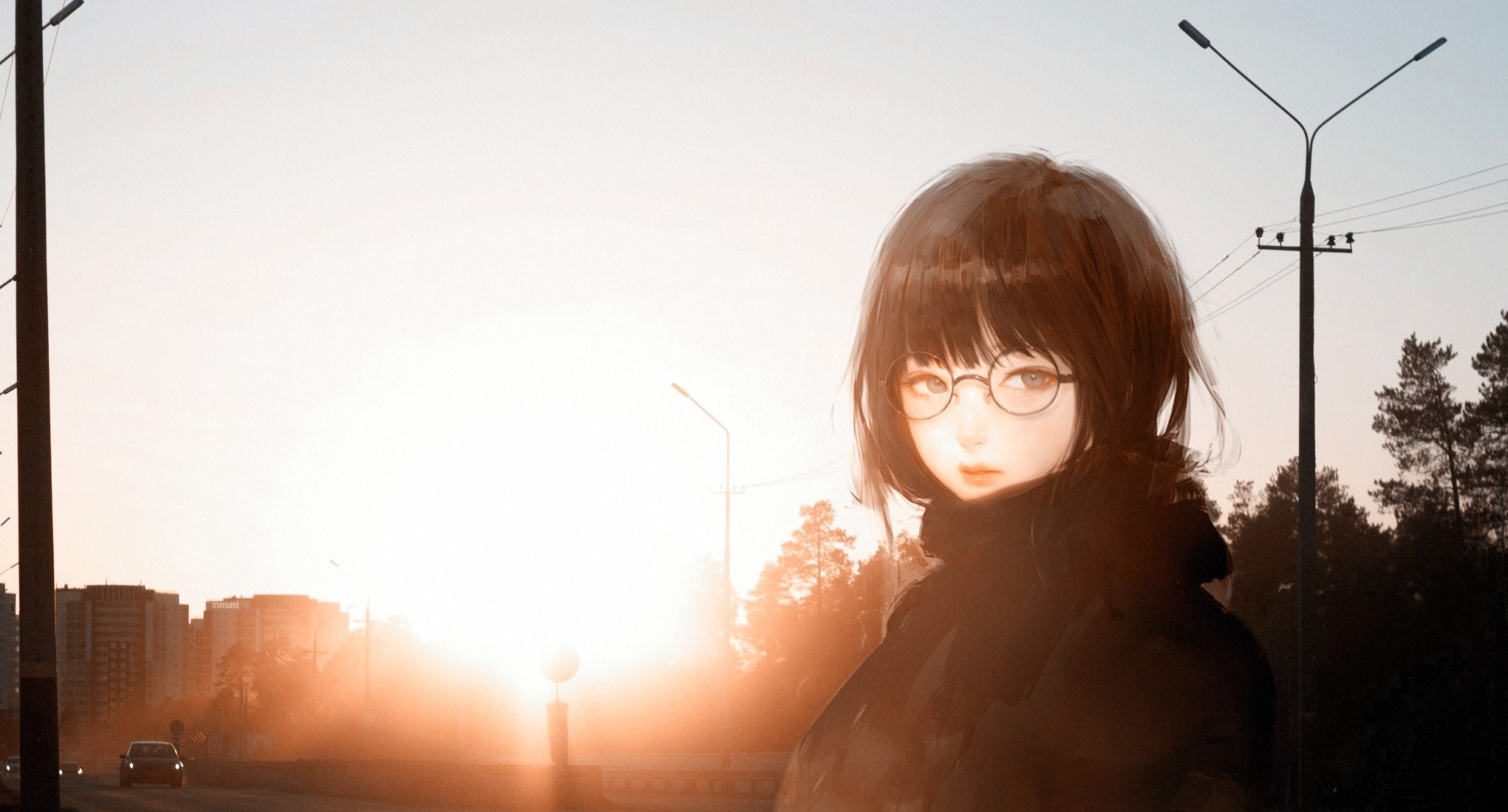 anime, anime girls, portrait, glasses, city, HD Wallpaper