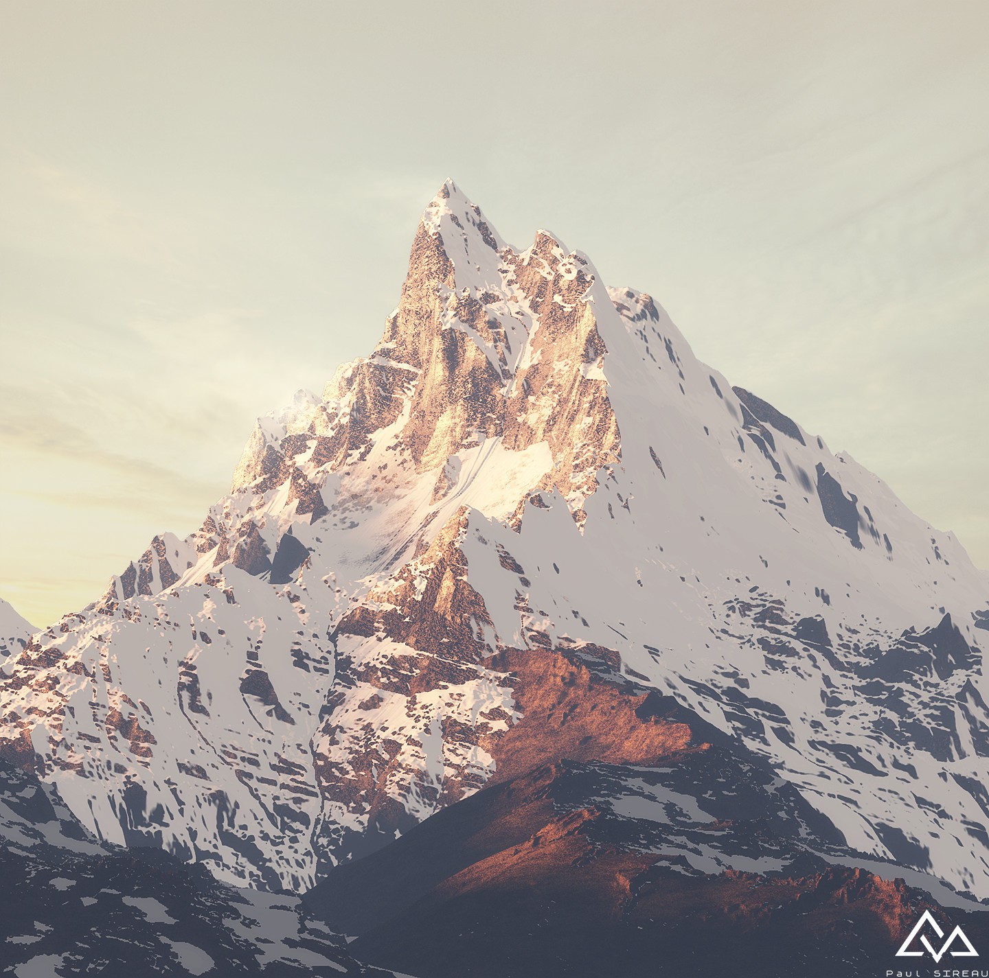 artwork, digital, mountains, Paul Sireau, nature, landscape, snow, HD Wallpaper